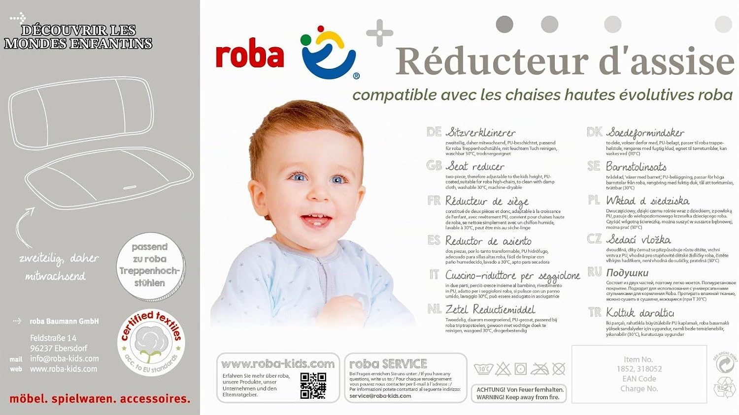 Detalle de roba Fox and Bunny kinderstoelkussen, 2-delig met PU-coating