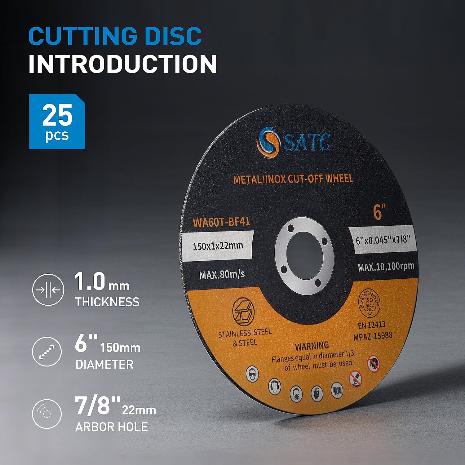 Detalle 2 de S SATC 201 6-Inch Cut-Off Wheels for Metal, 25-Pack, Aluminum Oxide