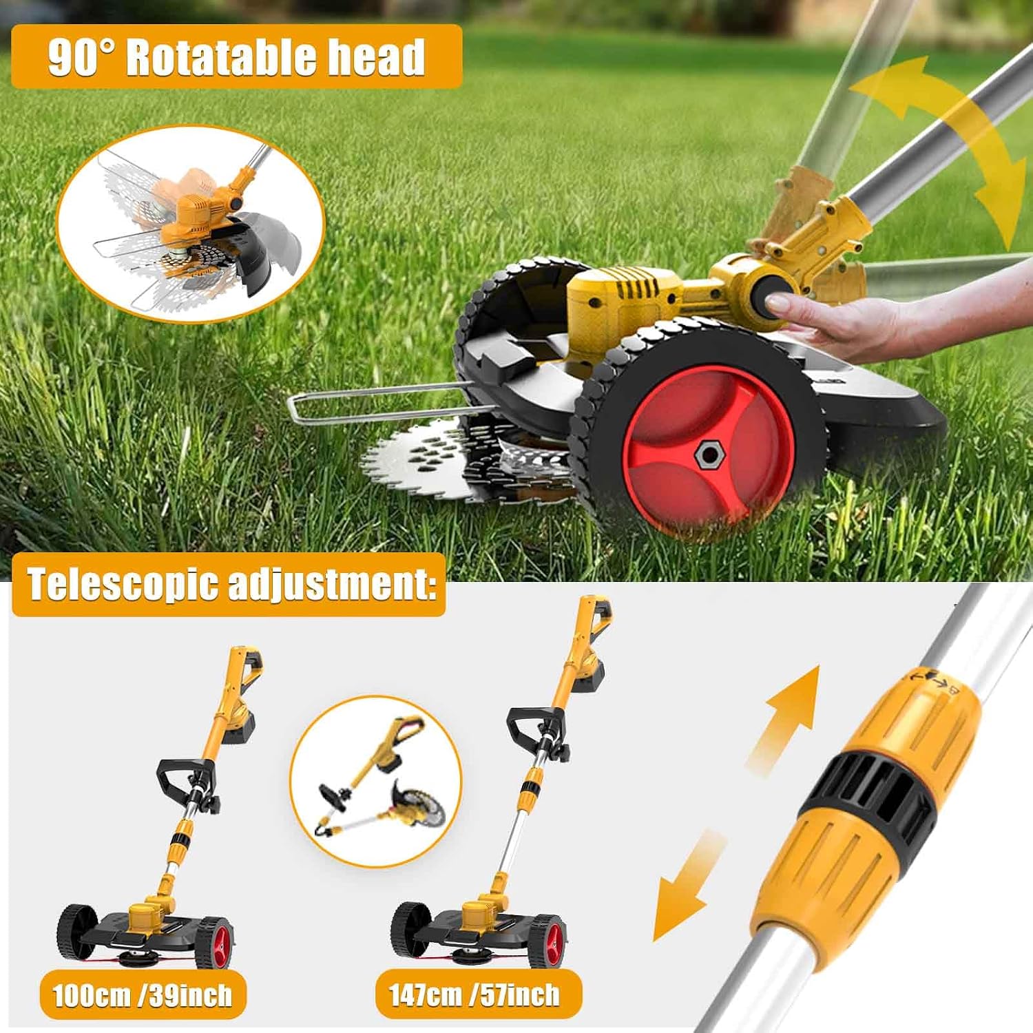 Detalle 2 de Rasentrimmer mit Akku und Unkrautbürste für Makita-Akkus – 4 Klingentypen, LCD-Anzeige, 2x4Ah, 750W