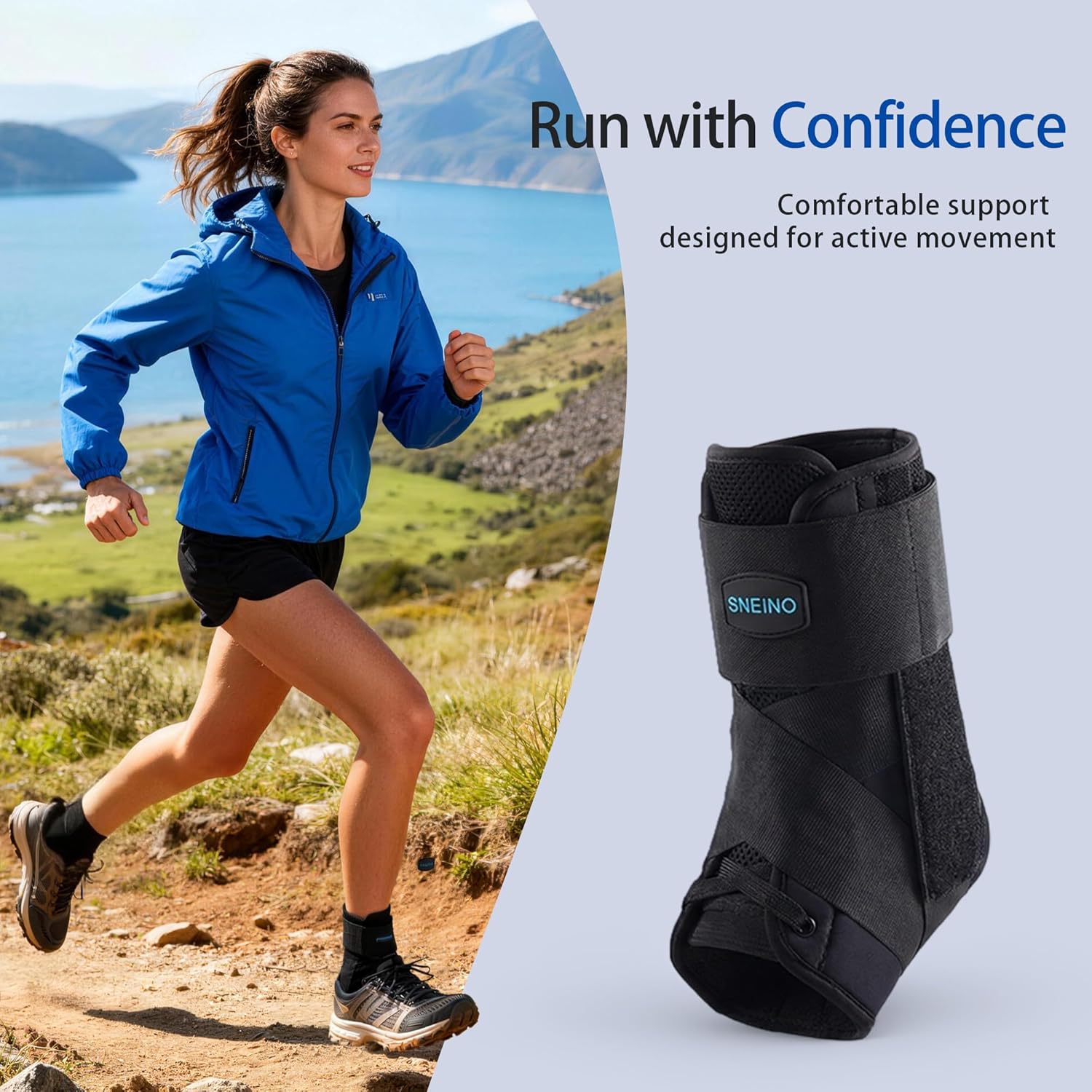 Detalle 2 de SNEINO Lace-Up Ankle Brace (Medium) for Sprained Ankle, Achilles & Tendon Support