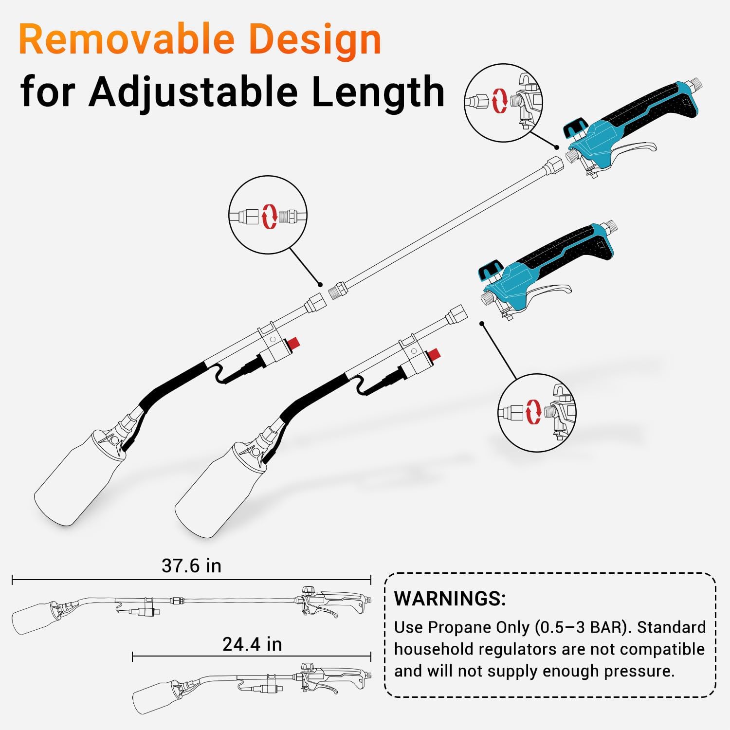 Thumbnail 2 de Sondiko GJD460 Propane Weed Torch, 10-ft Hose, Adjustable 24 in/37 in