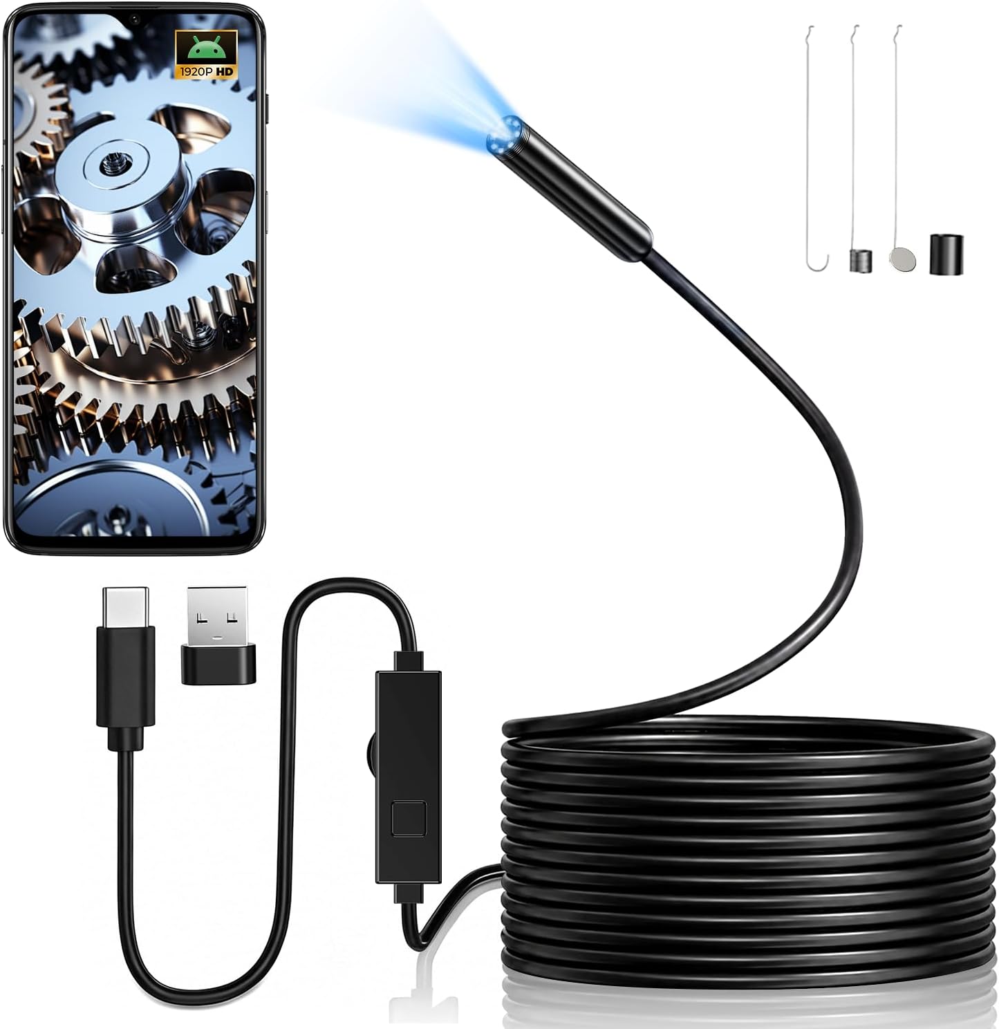 Detalle de Hopefox 1920P USB Endoscope Camera for Android (8 LED, 5m Semi-Rigid Cable, IP67)