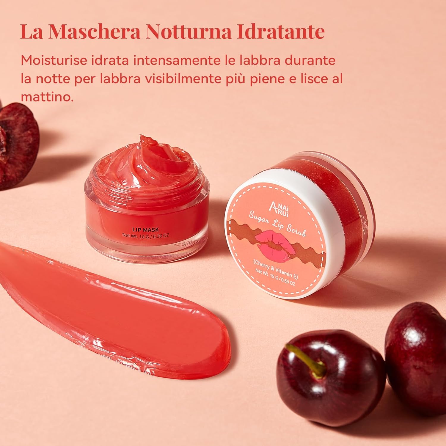 Detalle de ANAiRUi Set Glow Ciliegia: maschera labbra e peeling Cherry con Vitamina E