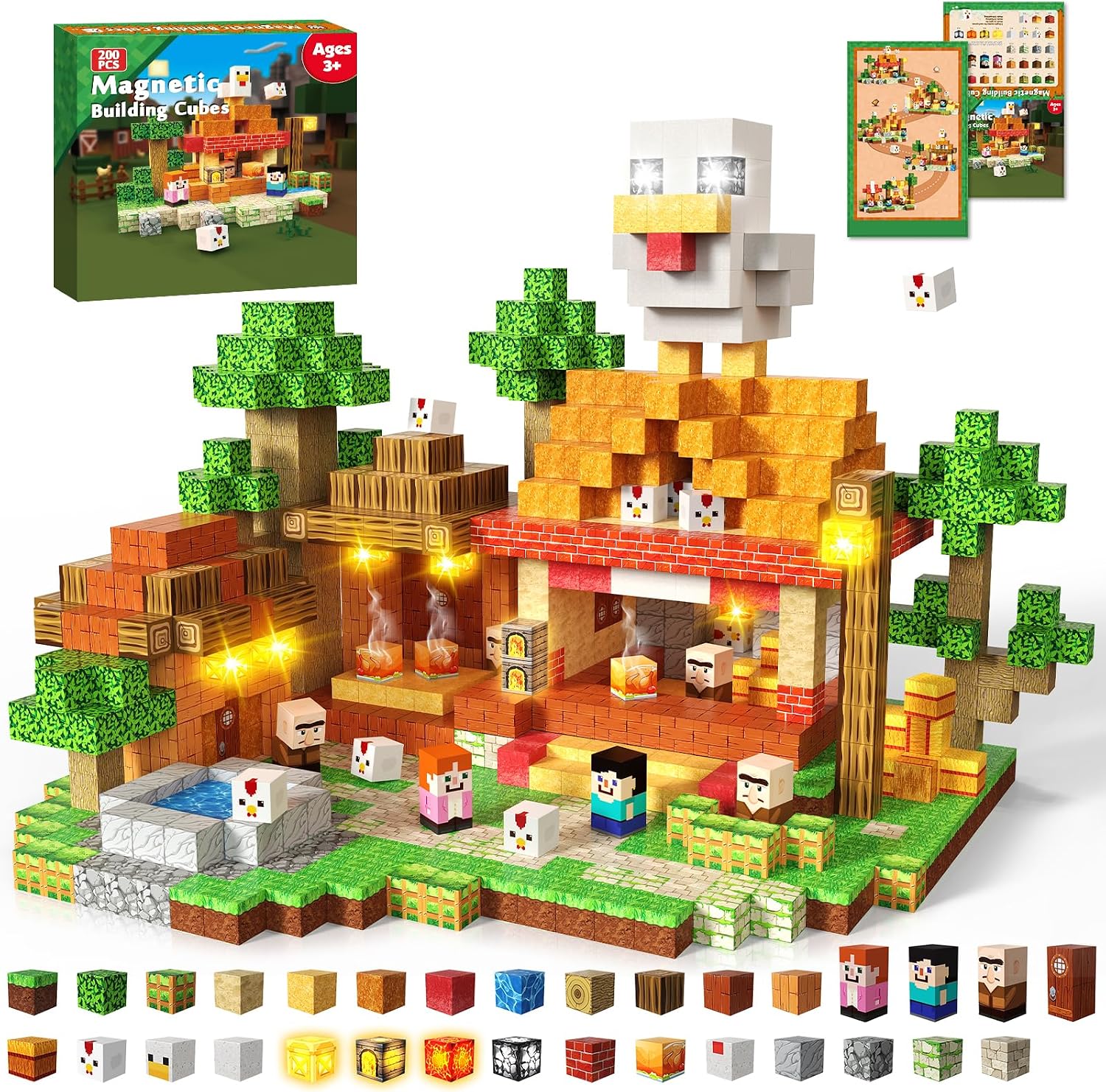 Detalle de Annexfun 200PCS Magnetic Blocks with Light-Up Cubes (Magnetic Building Set)