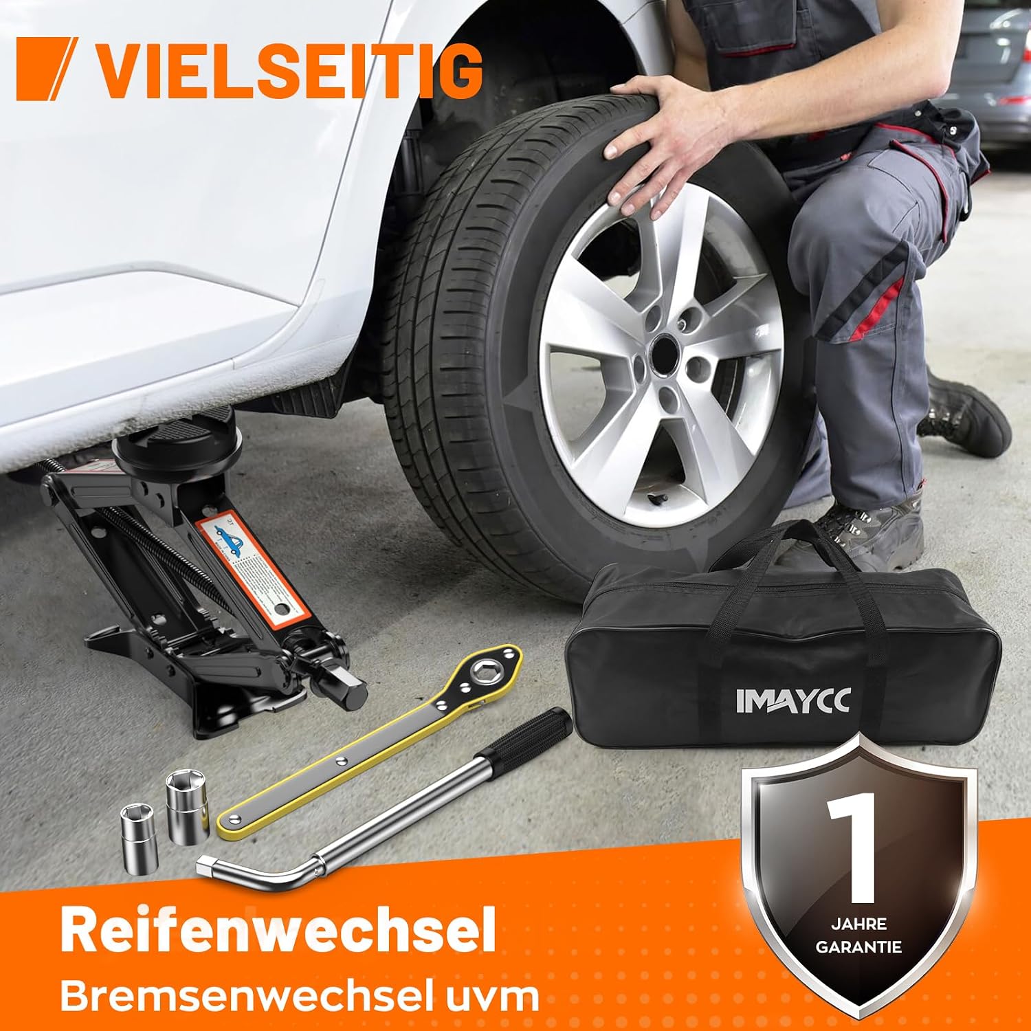 Thumbnail 5 de IMAYCC Wagenheber 2T (bis 2.000 kg) – universeller Scherenwagenheber mit Gummiauflage & Radkreuzschlüssel