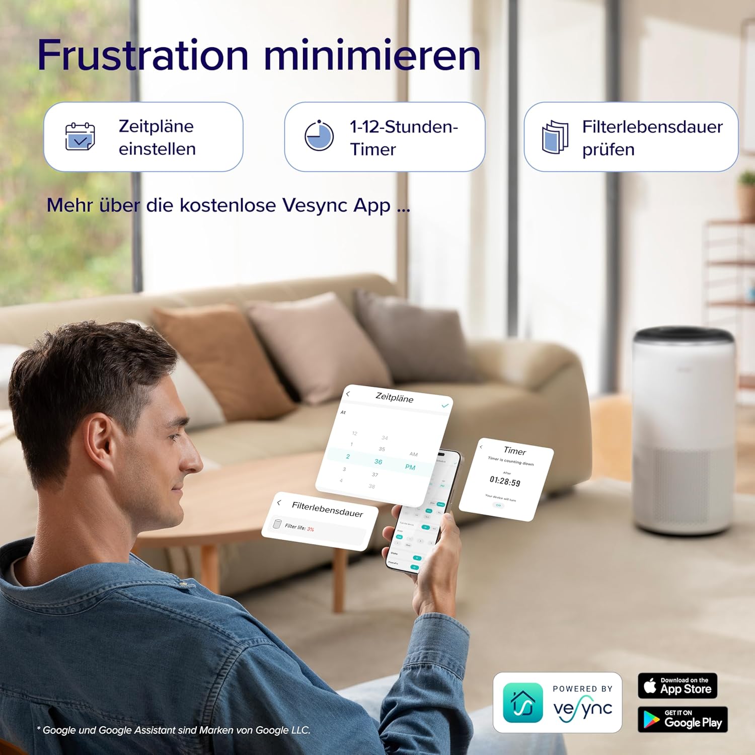 Detalle de Levoit Core 400S: HEPA-Luftreiniger für Allergiker, bis zu 90 m², silberweiß
