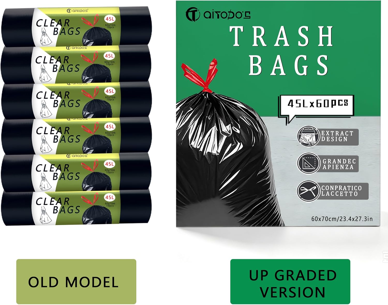 Detalle 2 de AITODOS TA 45L Drawstring Bin Bags, 60 Black PE Liners