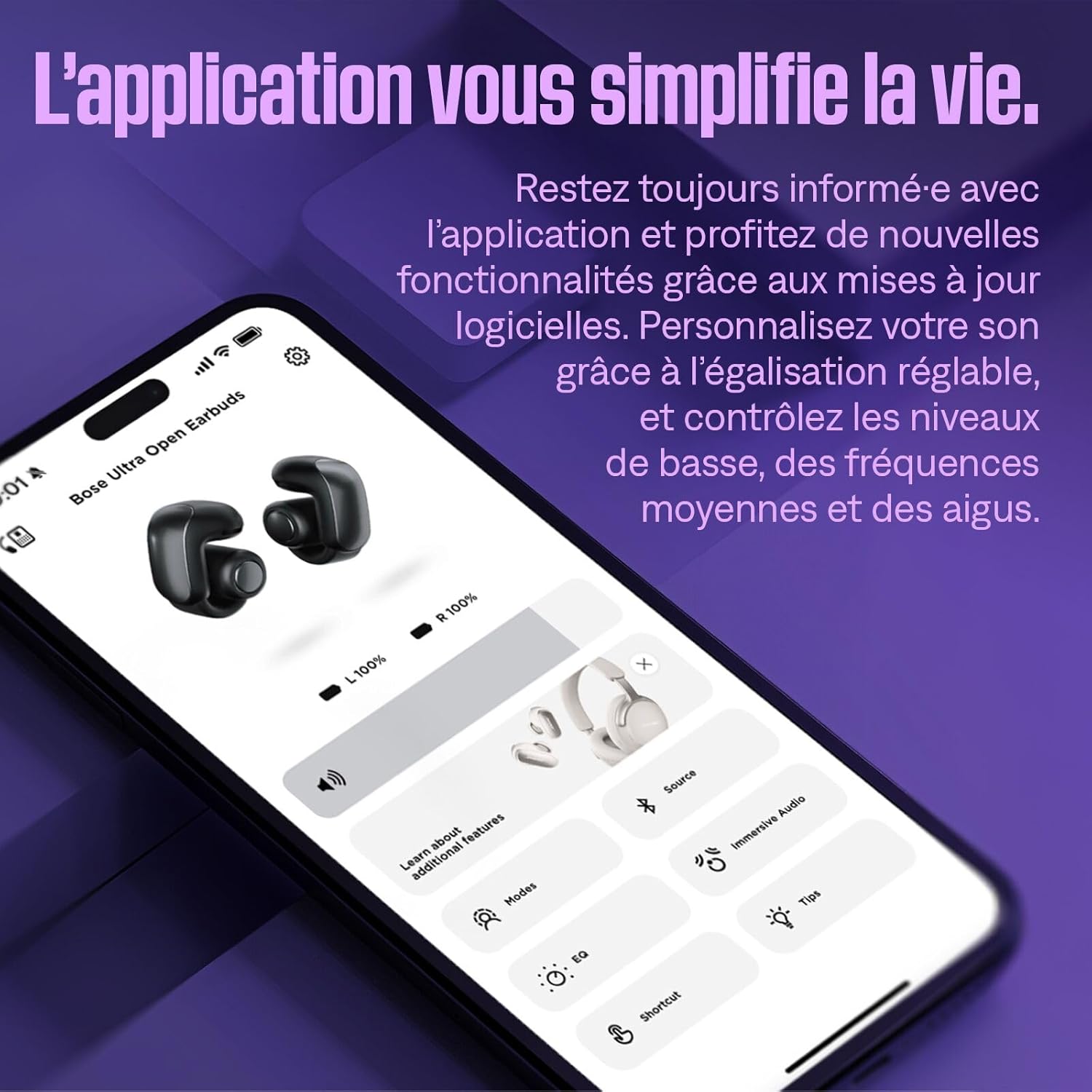 Thumbnail 6 de Bose Ultra Open Earbuds (oreilles libres) – écouteurs Bluetooth ouverts avec OpenAudio, autonomie jusqu’à 48 h, gris clair de lune (édition limitée)