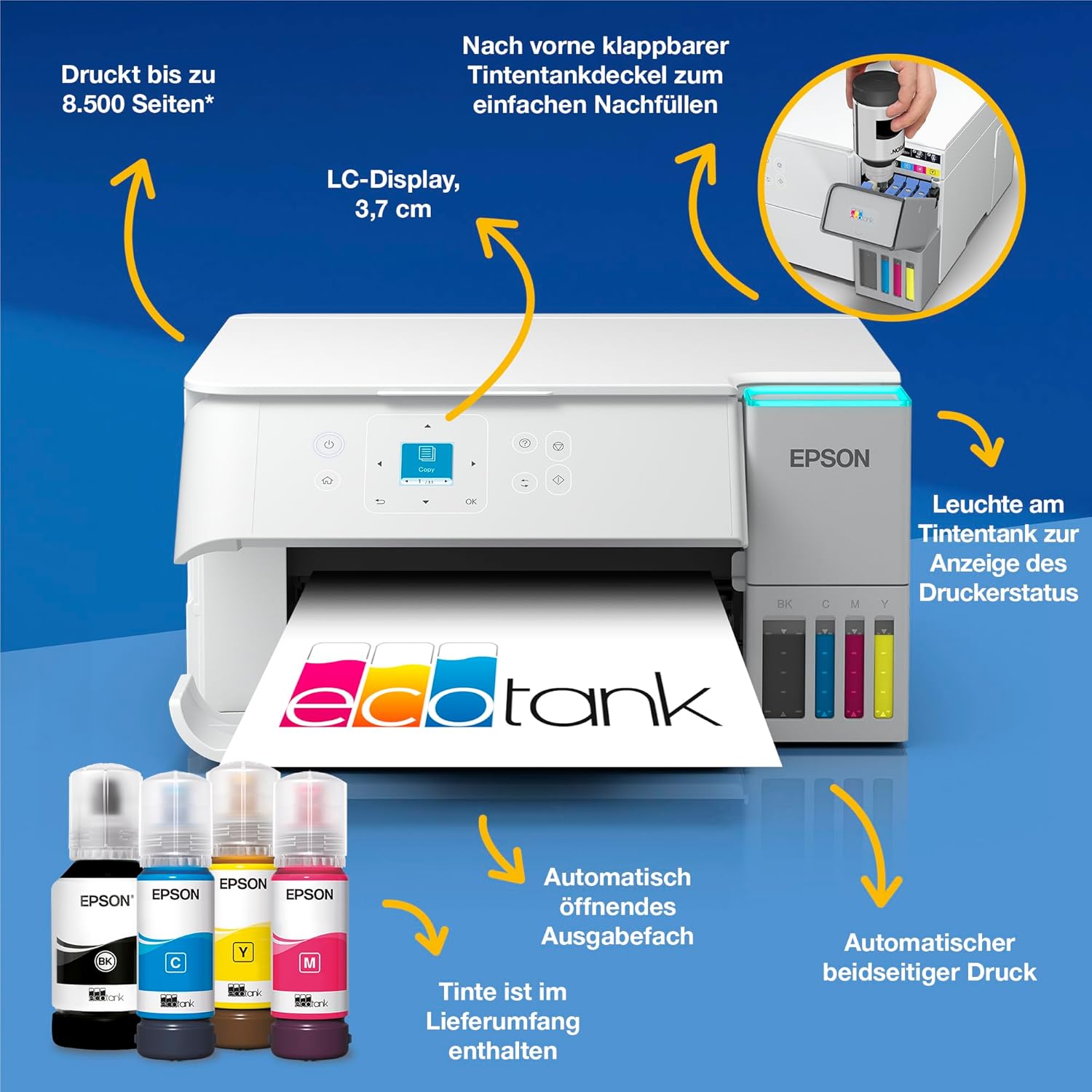 Thumbnail 2 de EcoTank ET-2956: weißer A4-Multifunktionsdrucker mit Wi‑Fi, AirPrint und Duplexdruck