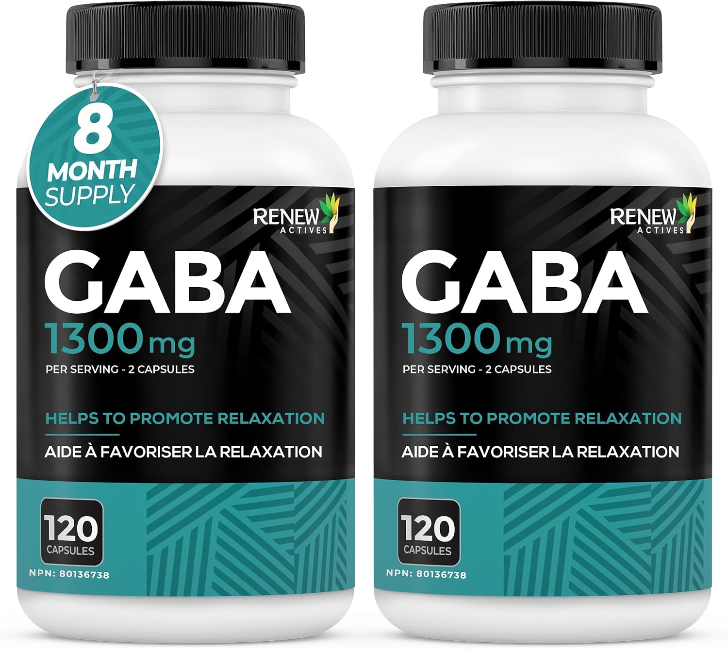 Detalle de Renew Actives GABA 1300 mg per Serving, 120 Capsules (2-Pack), Sleep Support