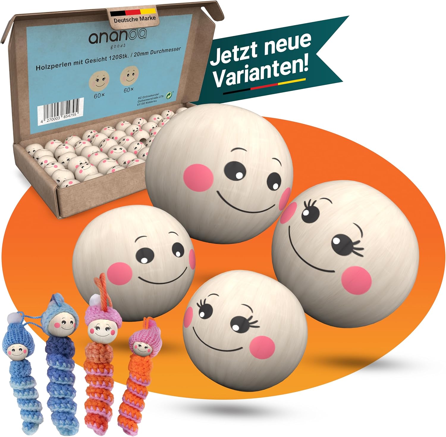 Detalle de Ananda Goods 120 Holzperlen mit Gesicht 20mm