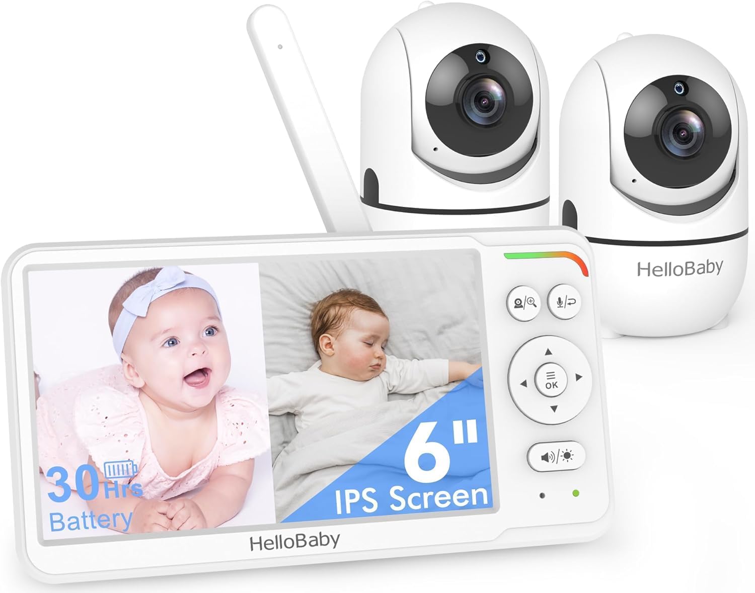 Thumbnail 6 de HelloBaby Caméra 2 Babyphones vidéo 5 pouces, sans Wi‑Fi, écran partagé