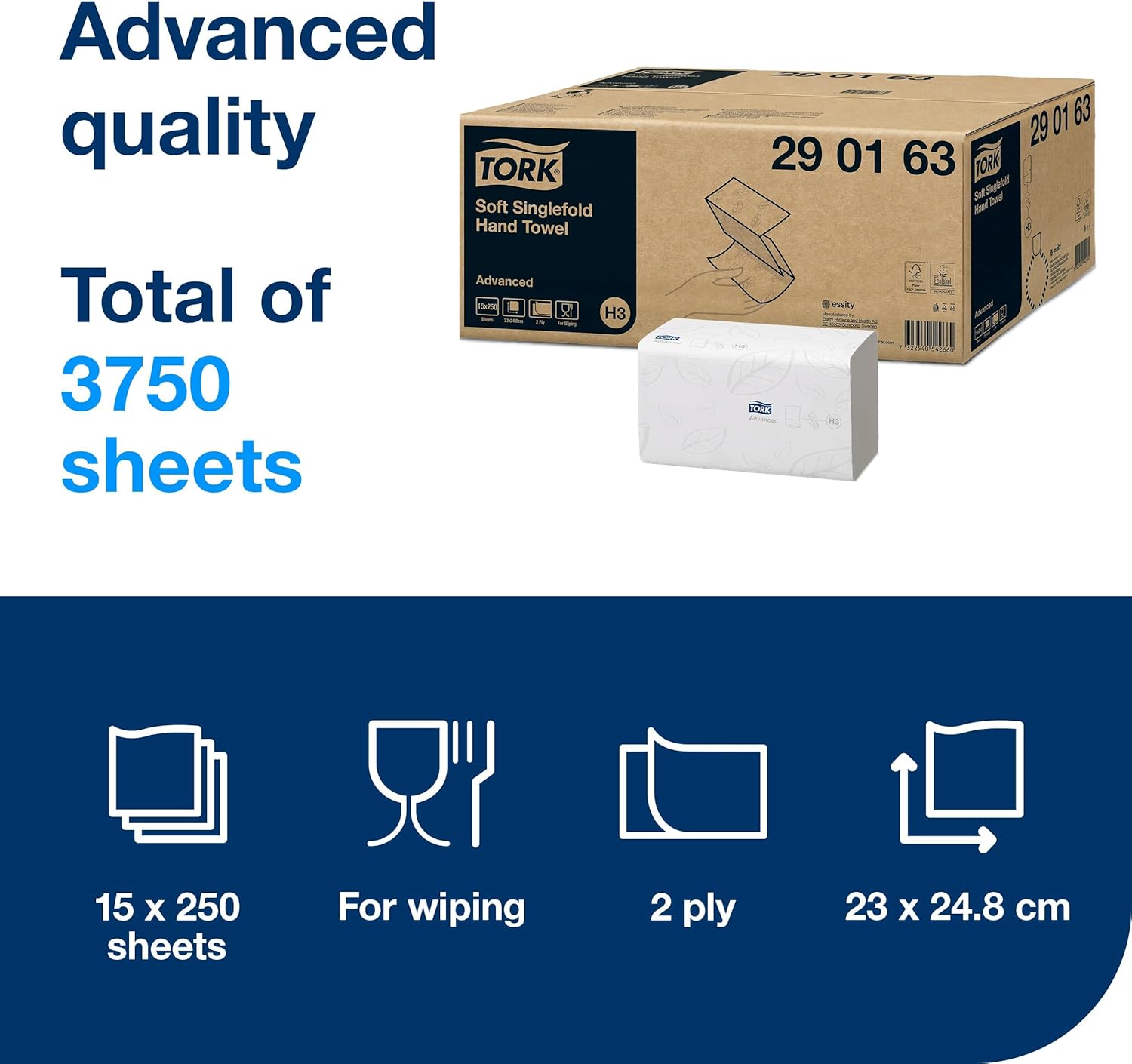 Detalle 2 de Tork Singlefold Hand Towels White H3