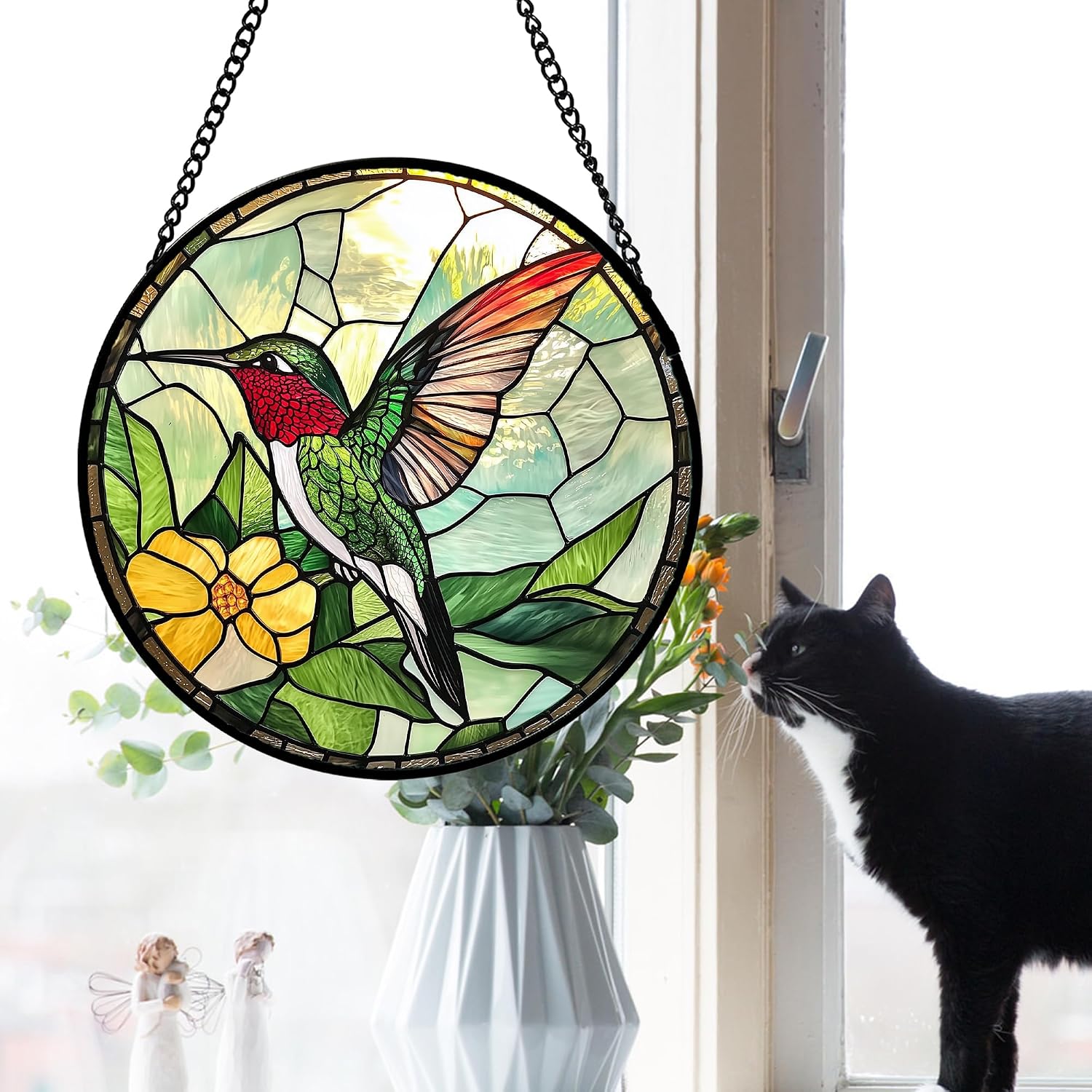 Detalle 2 de Hummingbird Stained Glass Window Suncatcher, 9.8 in.