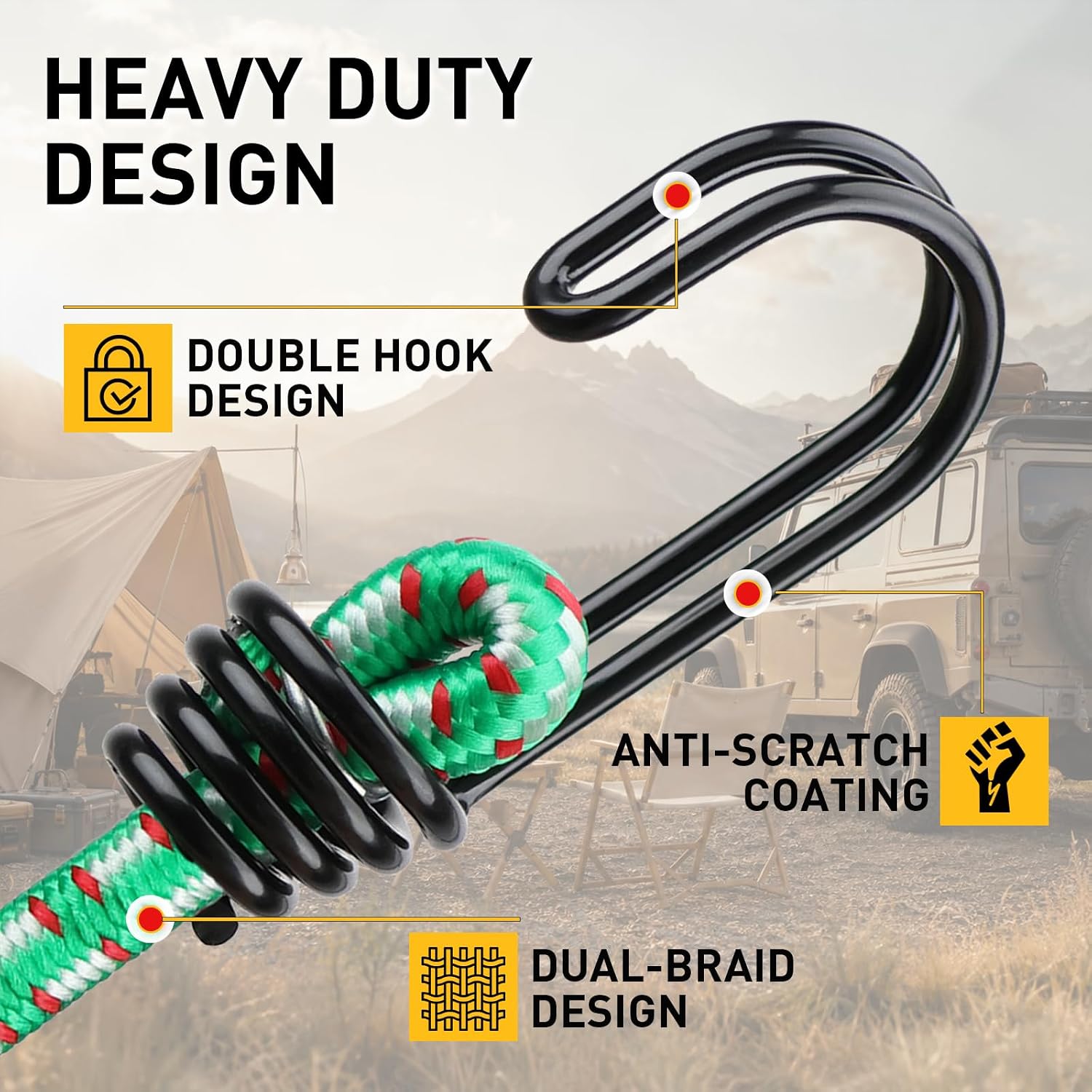 Detalle 1 de ELEAD E70090 Heavy-Duty Bungee Cords, 20-Piece Rubber Set with Hooks