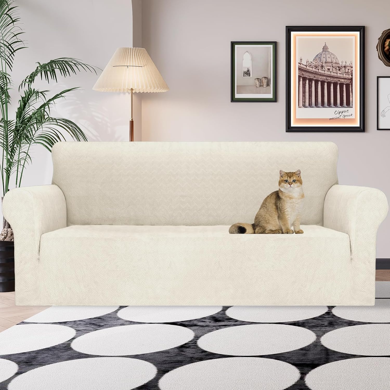 Detalle 2 de Ystyle Funda Sofa 3 Plazas ajustable crema 🛋