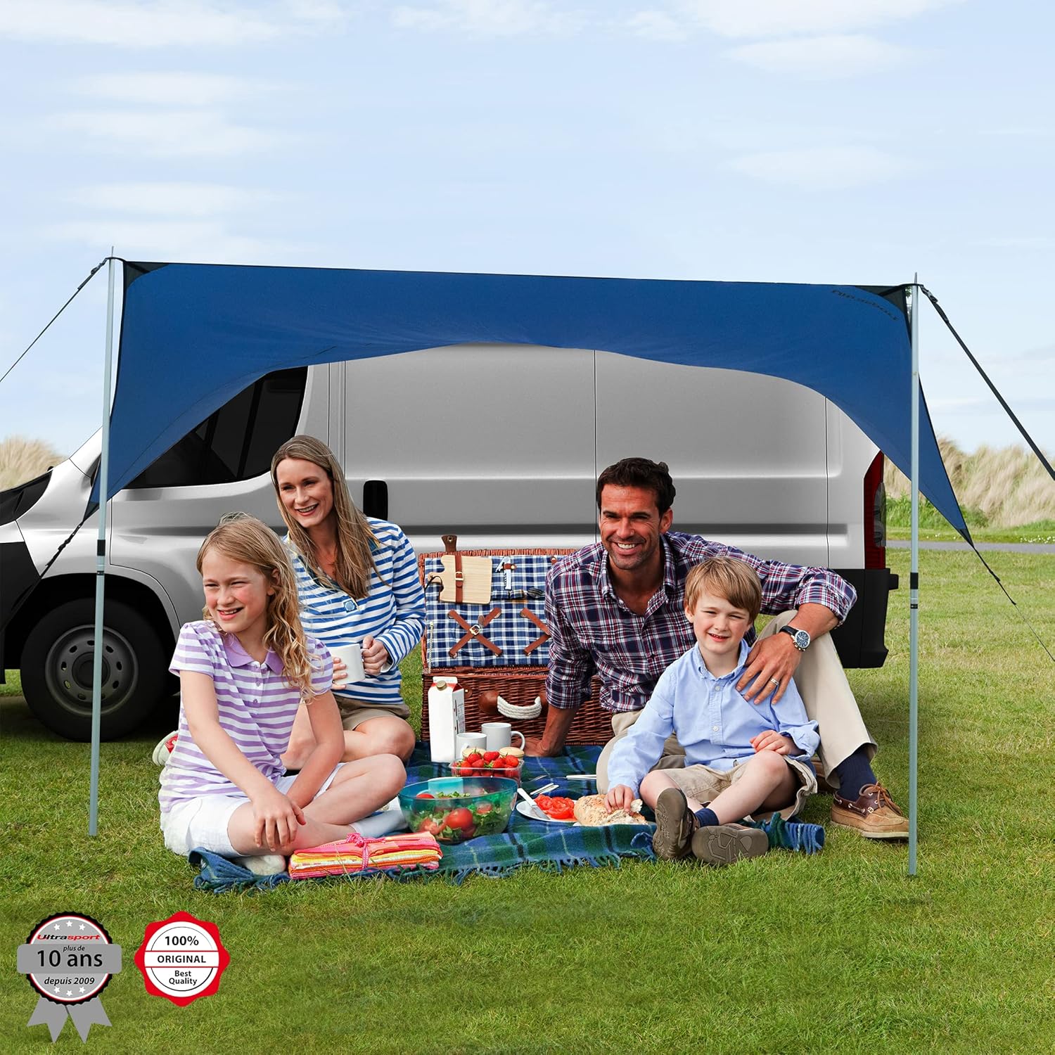 Thumbnail 6 de Ultrasport Auvent de voiture – protection solaire et pluie pour voiture, fourgon et camping-car (bleu)