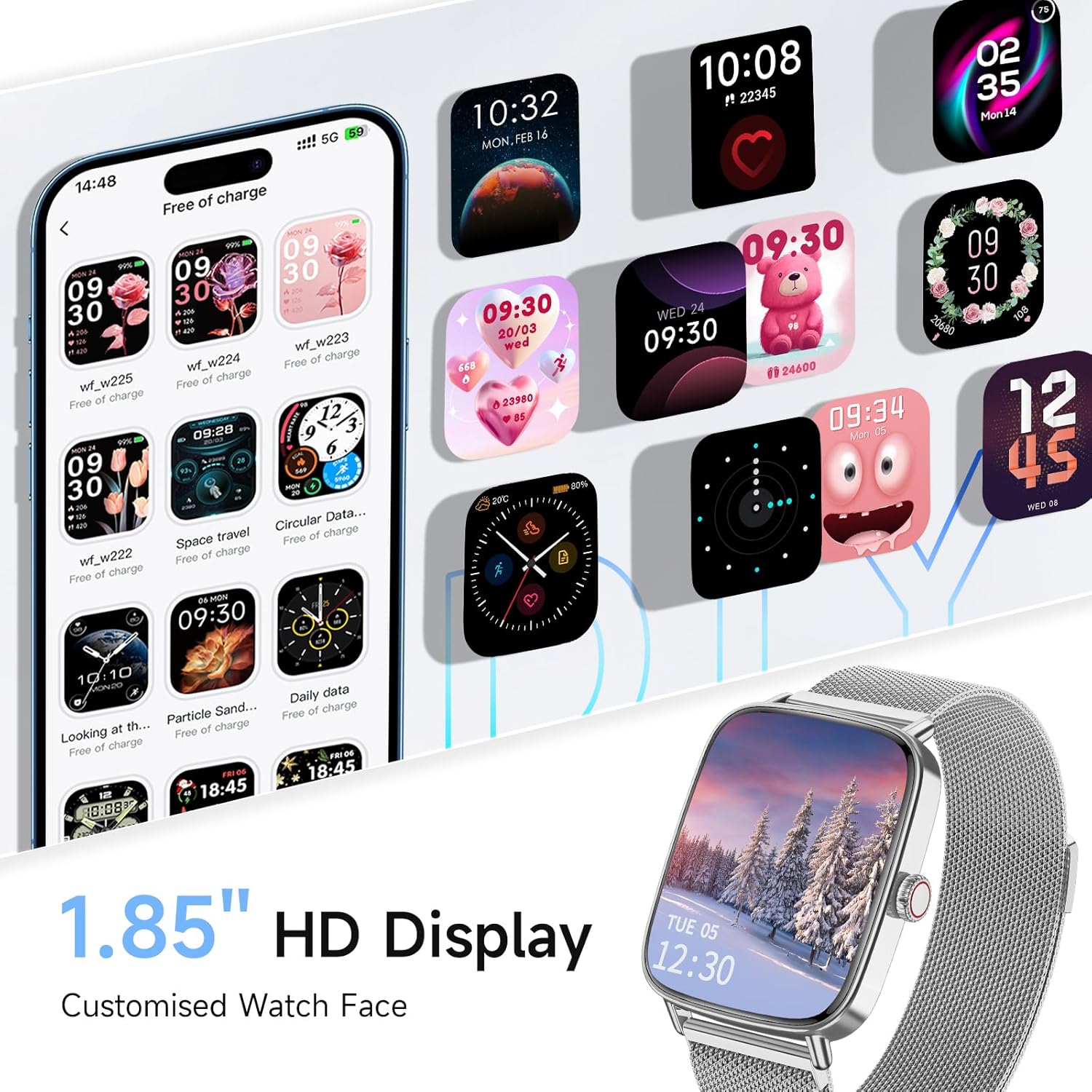 Thumbnail 6 de AEAC Smart Watch for Men & Women with 1.85" HD Display, 100+ Sport Modes, IP68 Waterproof, and Bluetooth Calls