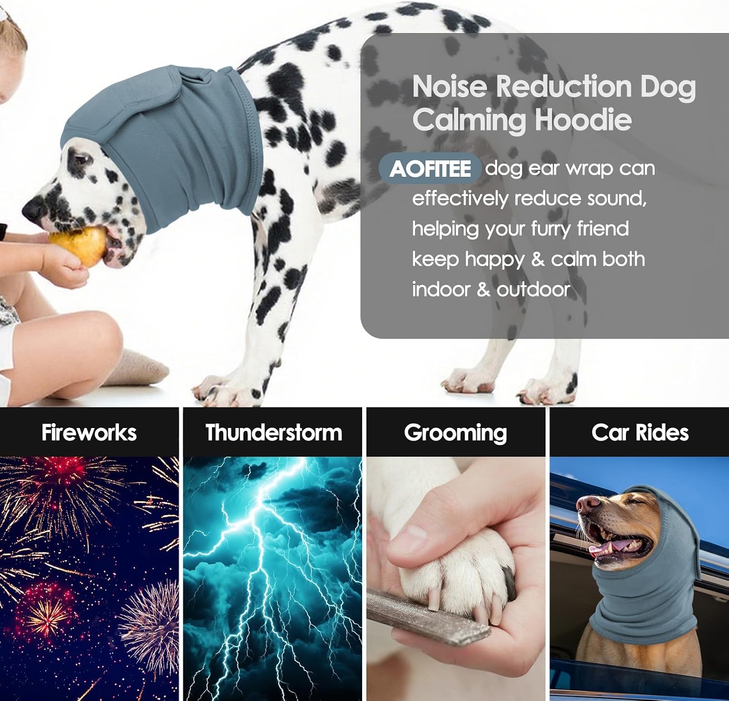 Thumbnail 2 de AOFITEE Dog Calming Hoodie with Soft Ear Muffs: Noise Protection for Anxiety (BlueGrey, XL)