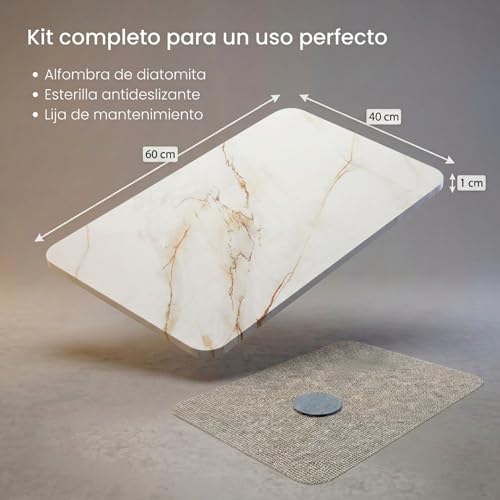 Detalle 2 de edihome Alfombra Diatomita Baño 40x60 cm Calacatta Gold: secado rápido, antideslizante y absorbente