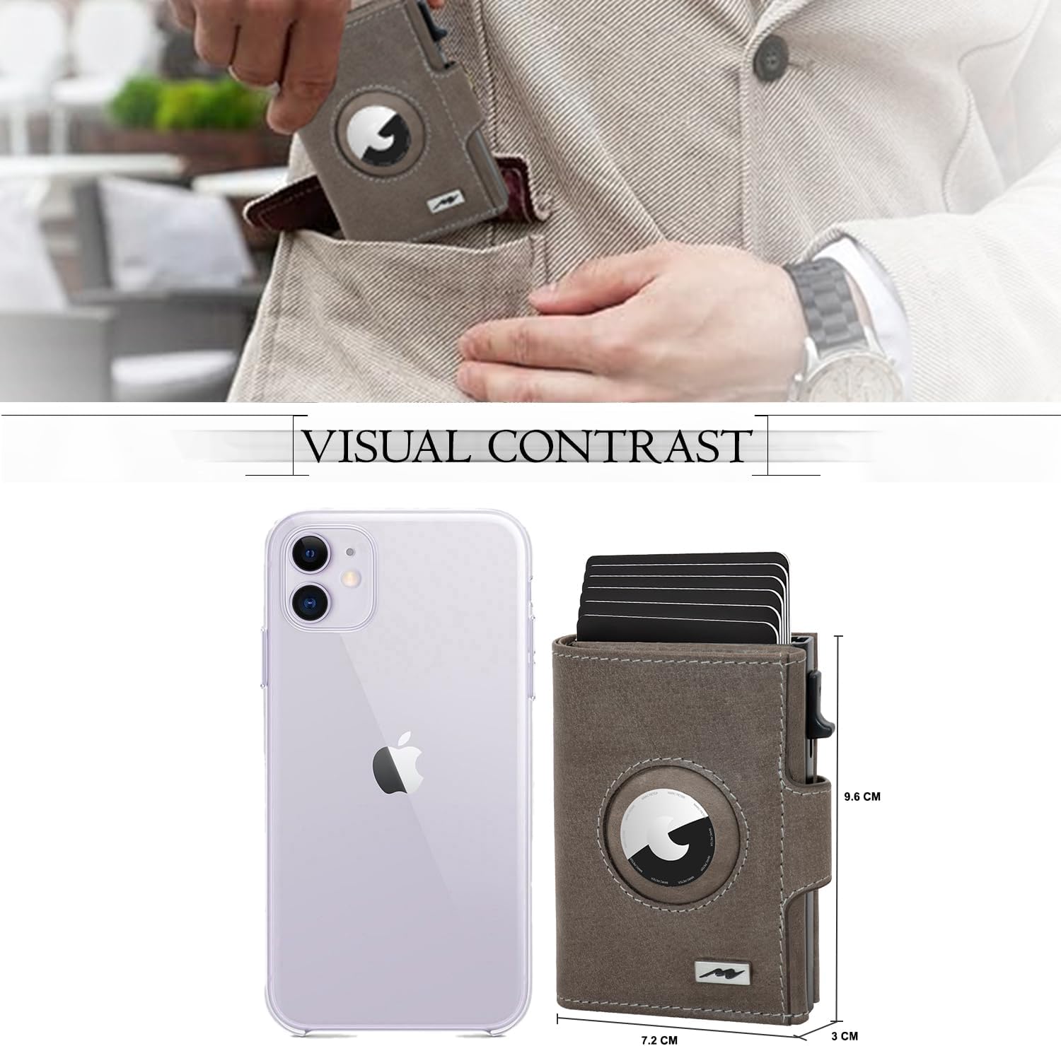 Thumbnail 5 de Marc Peter Chicago Leder Push Air Slim Wallet – Airtag Münzfach, RFID-Schutz, Grau