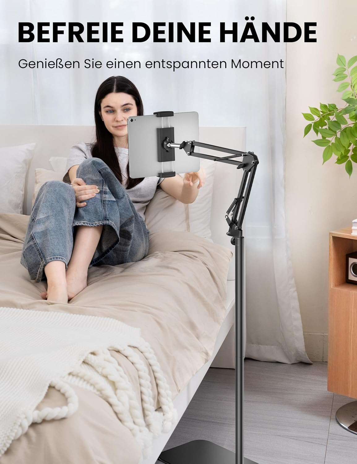 Detalle de TabHolderix Tablet Bodenständer – 360° drehbar und verstellbar für 4,7–12,9 Zoll Geräte