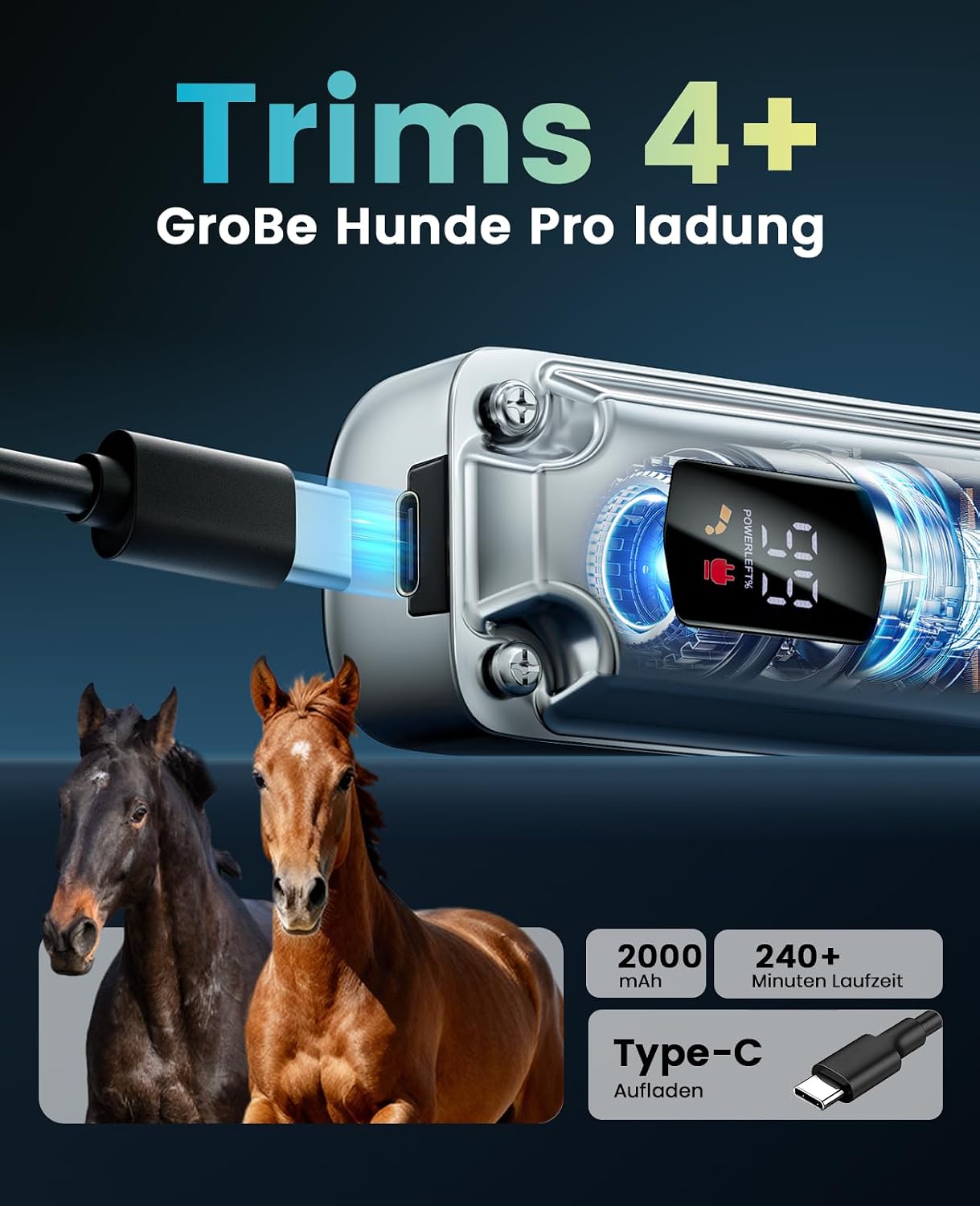 Thumbnail 6 de oneisall Kabellose Schermaschine für Pferde (und Hund) mit 6 Aufsätzen & abnehmbarer Edelstahlklinge