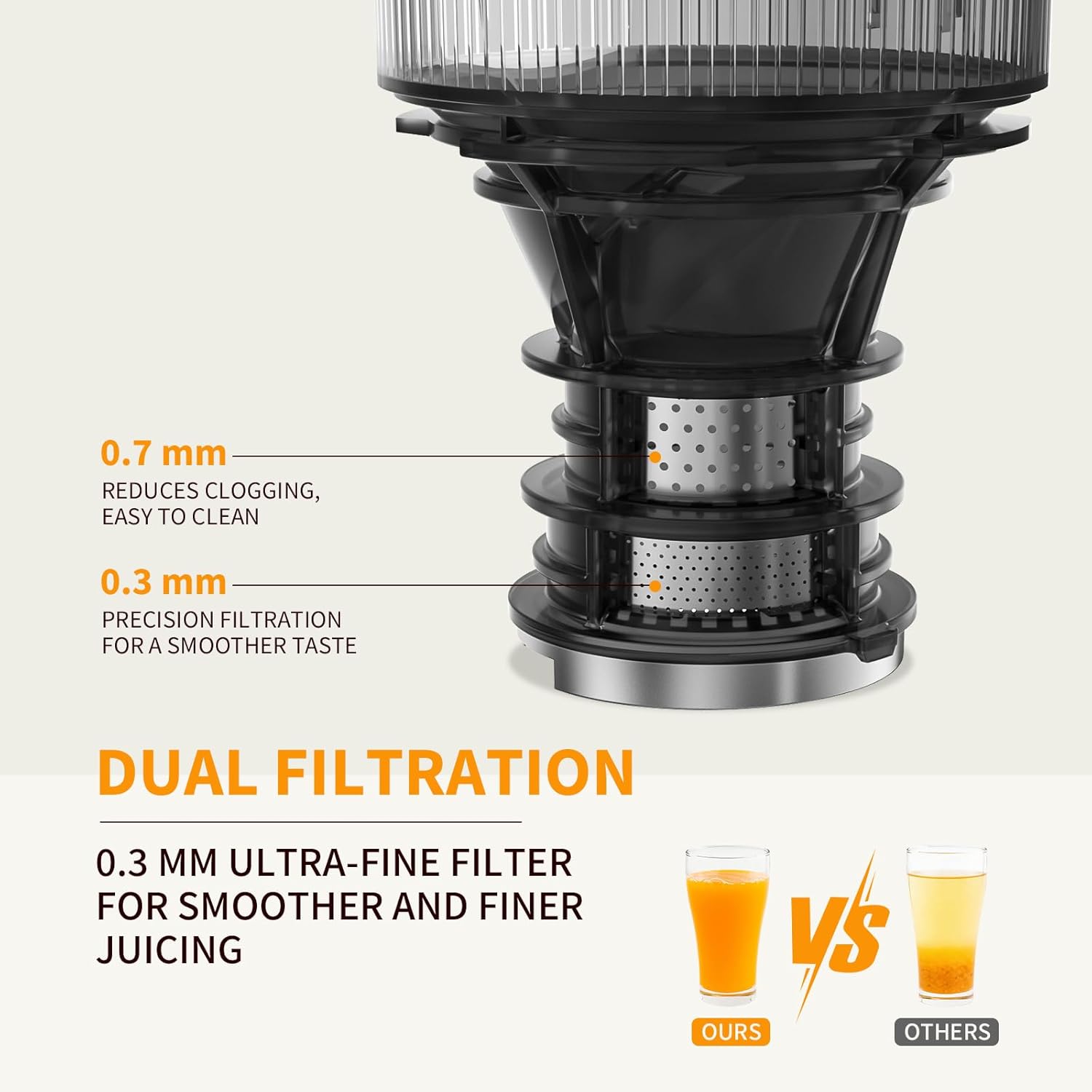 Detalle 2 de Estrattore Frutta e Verdura a Freddo 400W, Slow Juicer 3 in 1 con Bocca XL 152 mm – BPA Free, Lavabile in Lavastoviglie