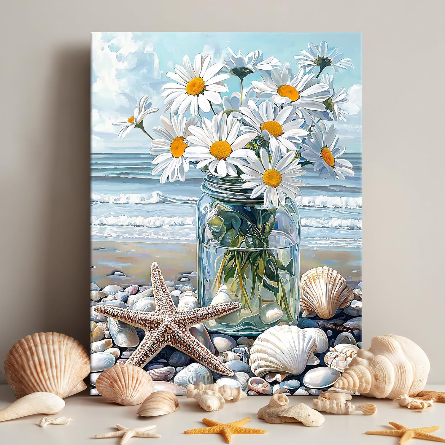 Detalle de Beach White Flowers in the Vase Framed Canvas Wall Art (30×40cm)