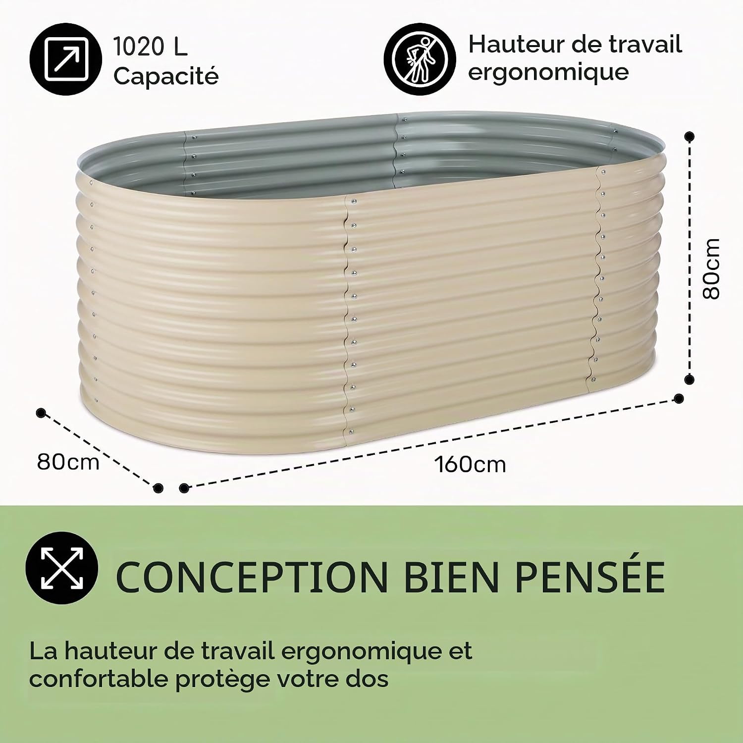 Detalle de blumfeldt High Grow verhoogde plantenbak 160 x 80 x 80 cm, beige staal