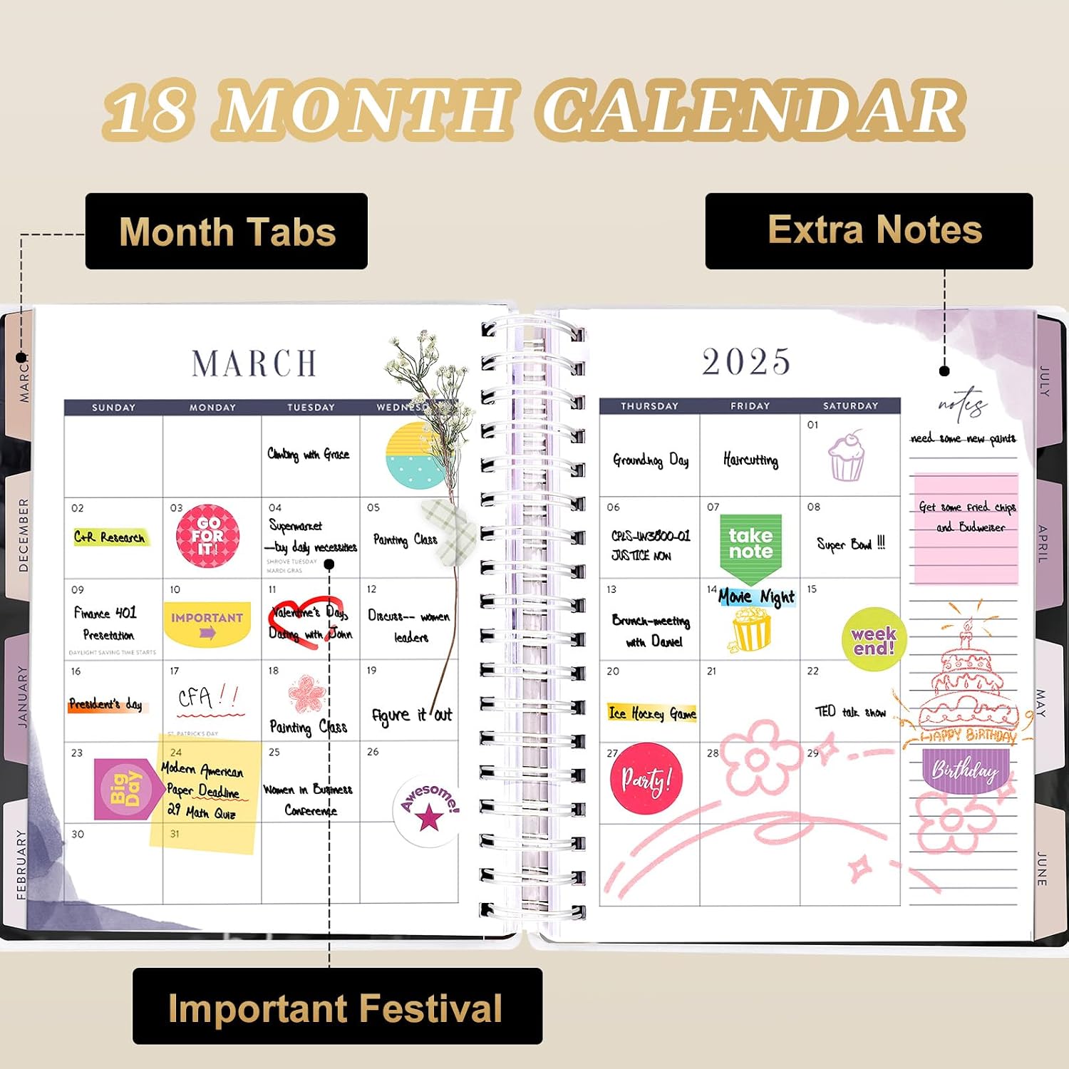 Detalle de Arundhati AH07 18-Month Planner, July 2026–December 2027, Daily, Weekly & Monthly