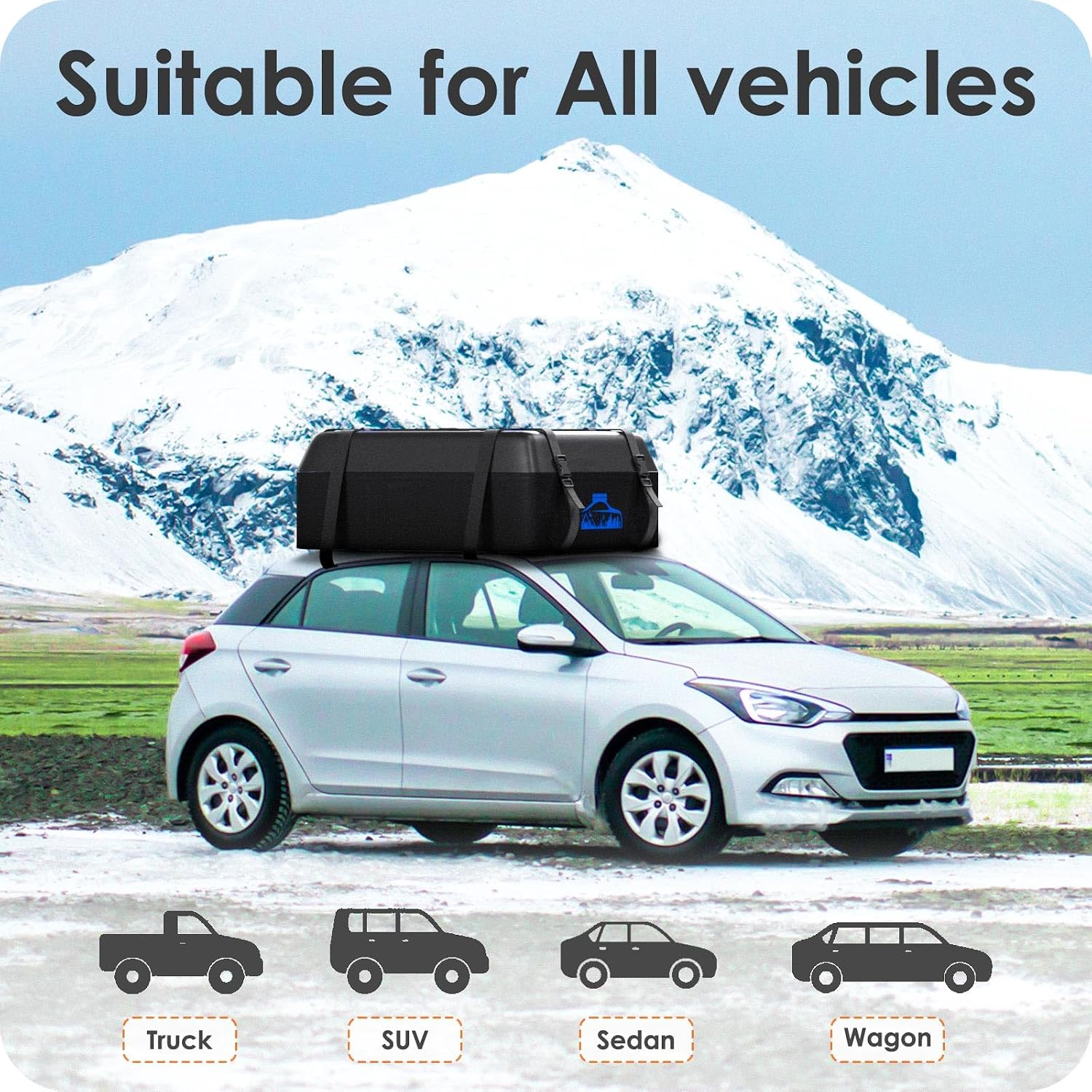 Detalle 2 de BOYUJK Car Roof Bag - 15 Cubic/425 L, Waterproof, No Rack Needed