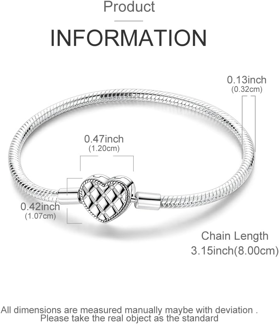 Thumbnail 1 de 925 Sterling Silber Charm-Armband für Frauen mit Herzverschluss – Schlangenkette für Pandora Charms