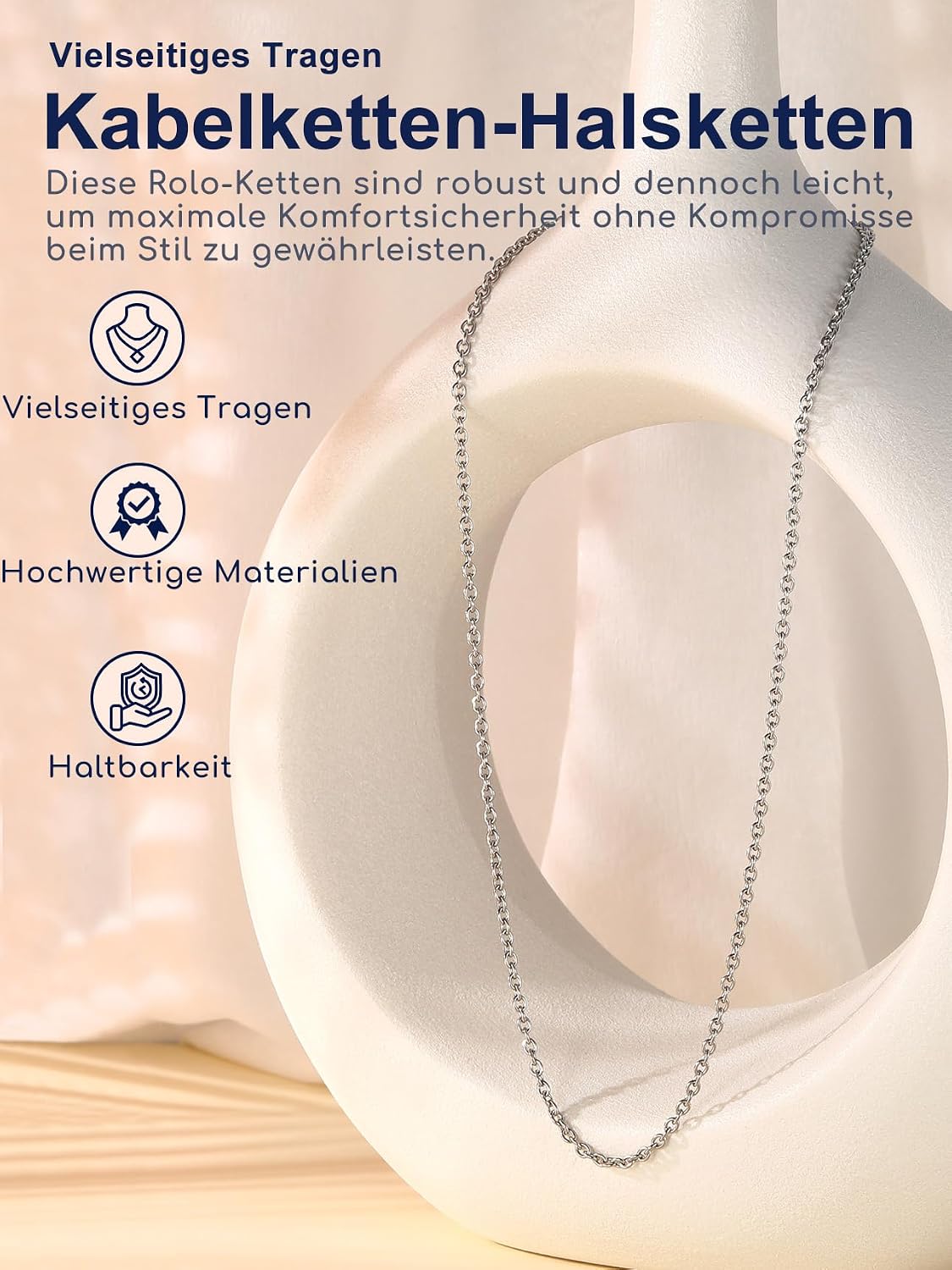 Detalle de Suplight Gliederkette Damen ohne Anhänger aus Edelstahl – Charm Choker Kette, 1,4/2,5 mm, Länge 35–76 cm + 2 cm