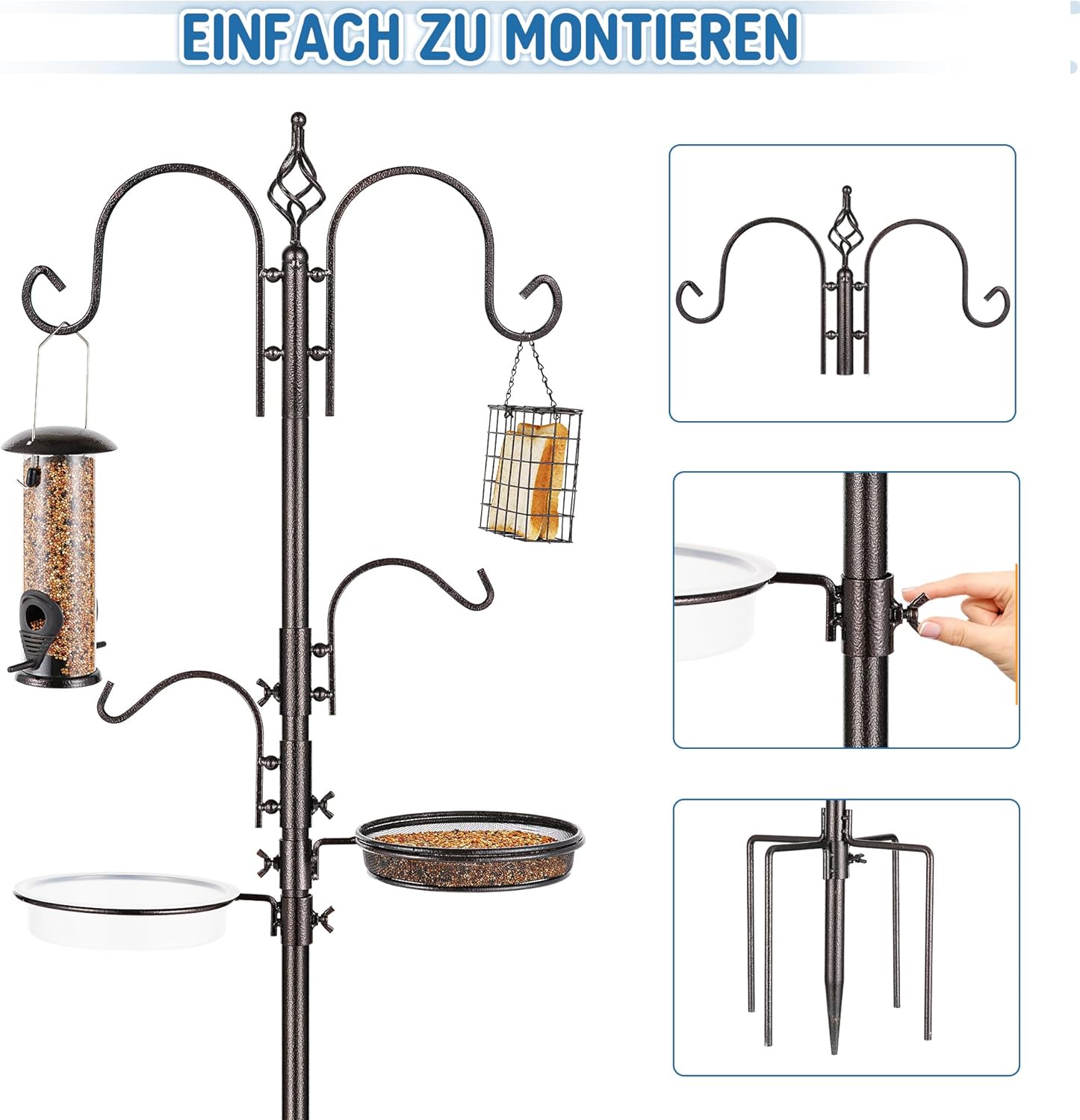 Thumbnail 2 de MIXXIDEA Deluxe Vogelfutterspender Kit für hängende Vogelstationen (Bird Feeder Pole, Multi Feeder) – 1 Pack