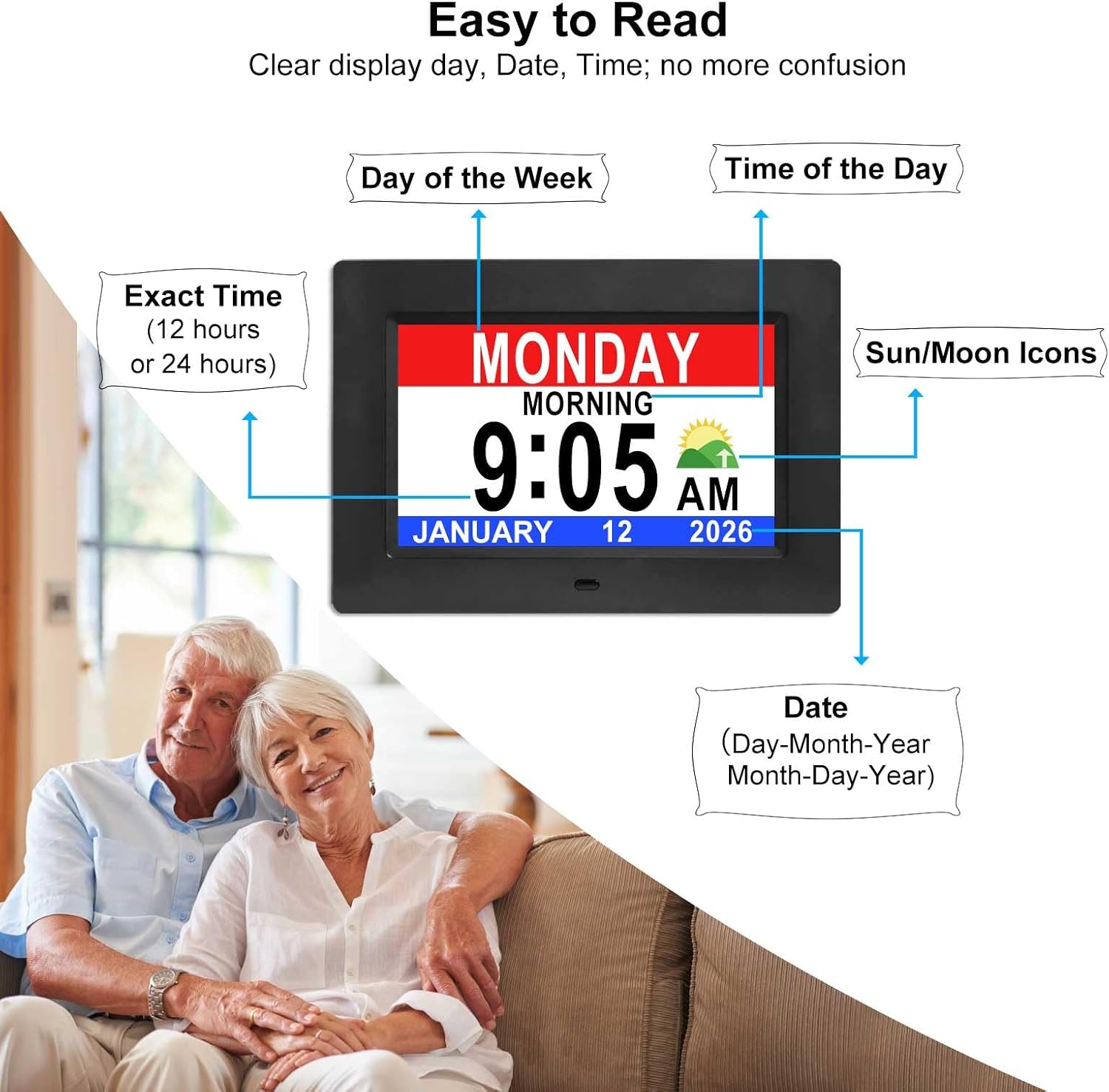 Detalle de Jaihonda Black 10-Inch Digital Dementia Clock with Alarms and Auto-Dimming