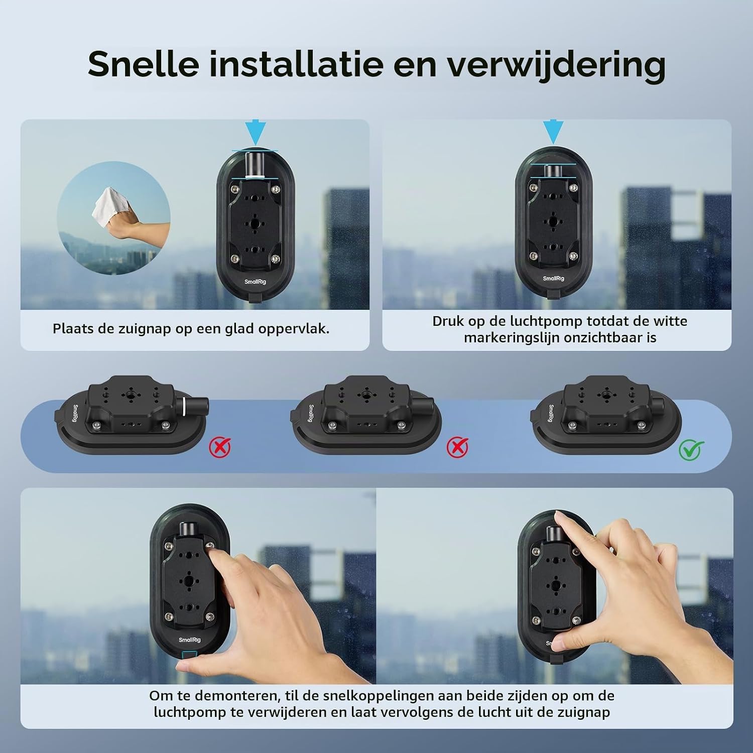 Thumbnail 6 de SMALLRIG 5842 actiecamera-zuignap 3 x 6" met pompvergrendeling