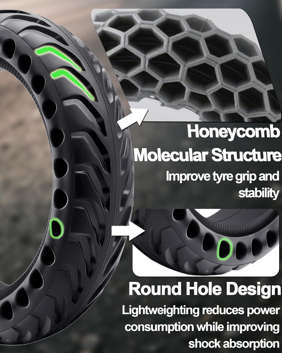 Detalle de Monuary 1-Pack 50/75-6.1 Tyre for Electric Scooter – Tubeless, Puncture-Resistant, Maintenance-Free