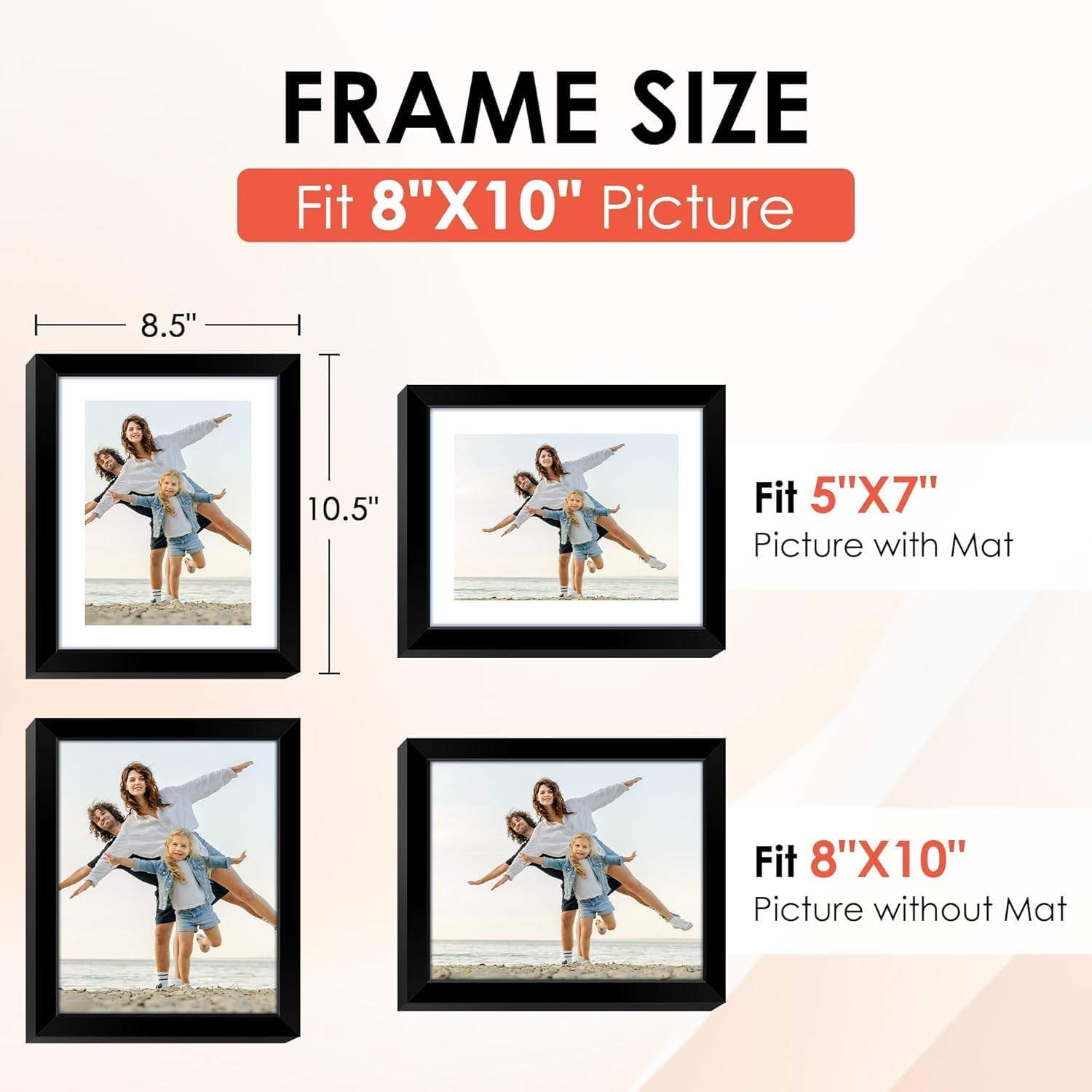 Detalle de FIXSMITH FM06270810 8x10 Picture Frame, Black Plastic with Plexiglass Front