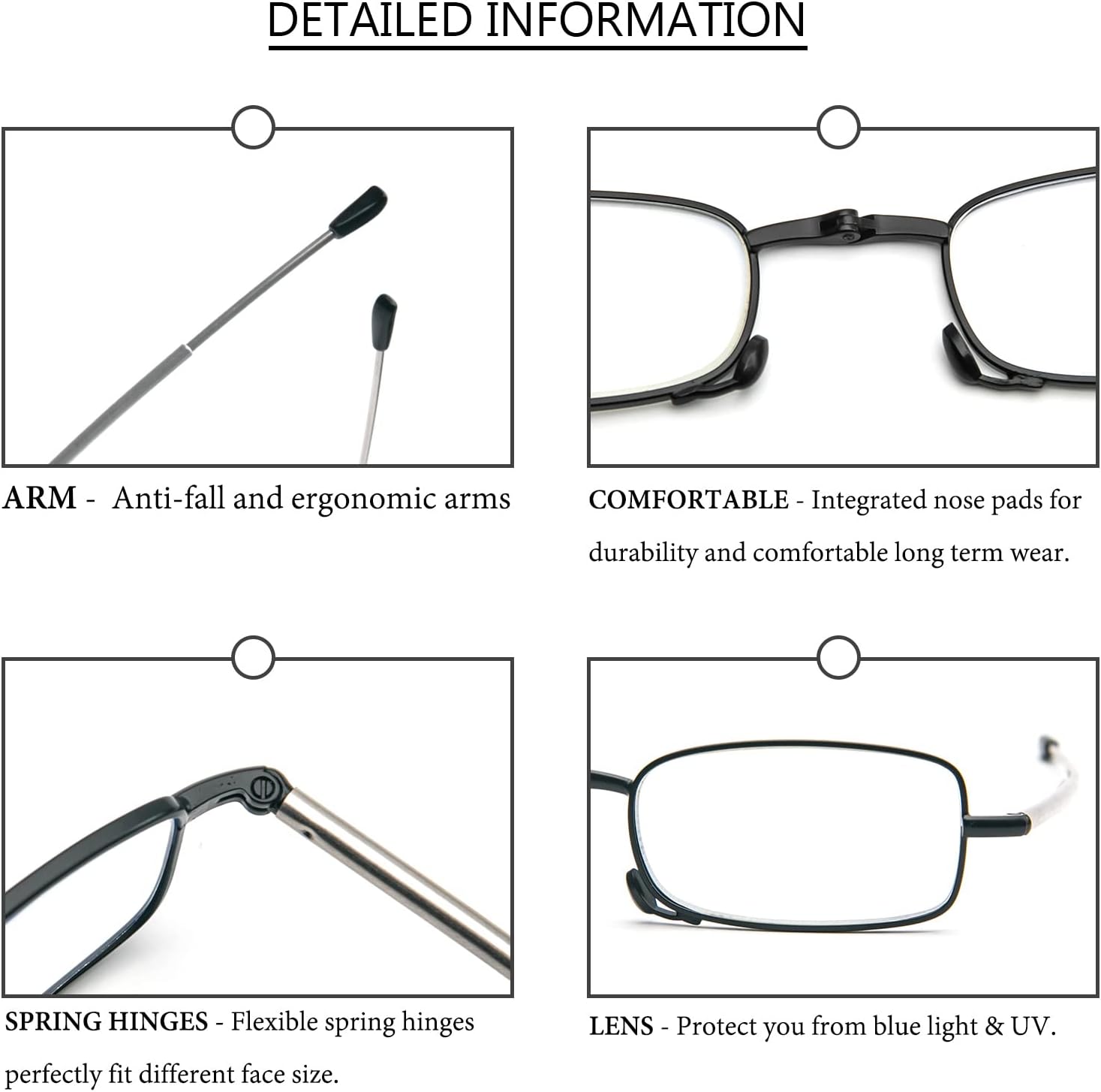 Thumbnail 2 de MMOWW Faltbare Lesebrille mit Reißverschluss-Halter, +1,0 – Bluetooth-ähnlicher Blaulichtfilter, Schwarz