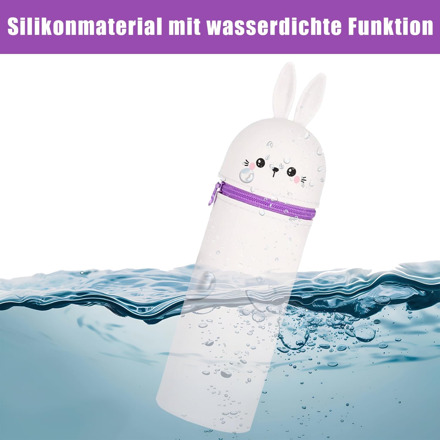 Thumbnail 3 de TwoduYoo Super weiches Silikon-Federmäppchen Häschen, Wasserdicht & 22 cm – ideal für längere Stifte