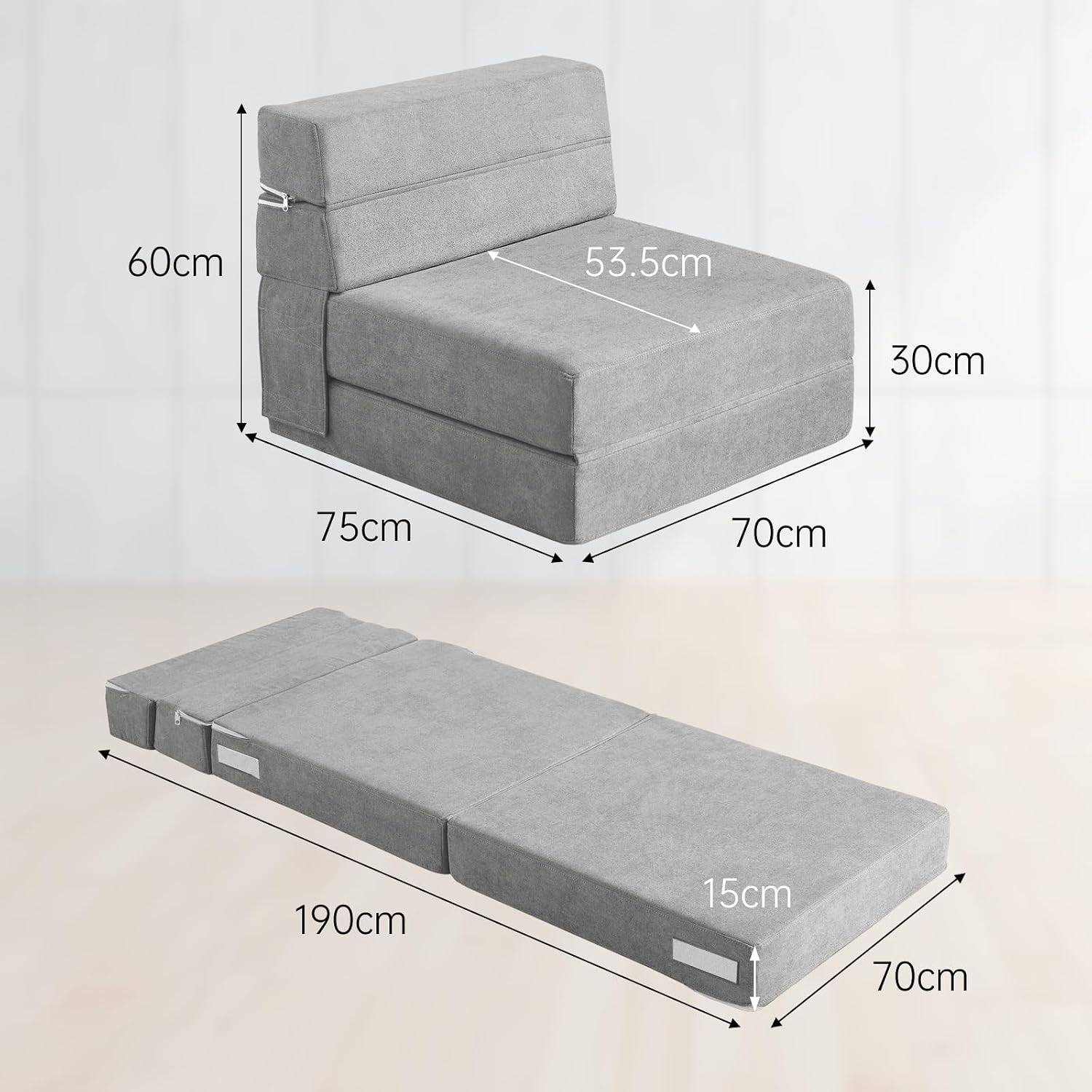 Detalle de ANONER 70 x 190 cm Divano Pieghevole Futon con Memory Foam e Cuscino – Comfort modulare per casa, ufficio e viaggi