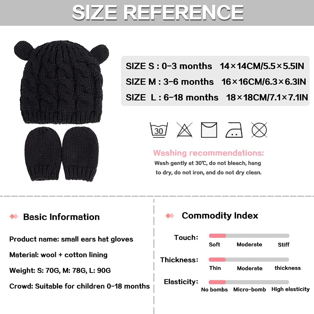Thumbnail 4 de Malaxlx newborn to toddler winter beanie hat & mittens set (acrylic knit) for babies up to 18 months