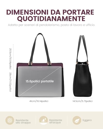 Detalle de LOVEVOOK borsa tote da donna in pelle PU, scomparto imbottito per PC da 15,6 pollici