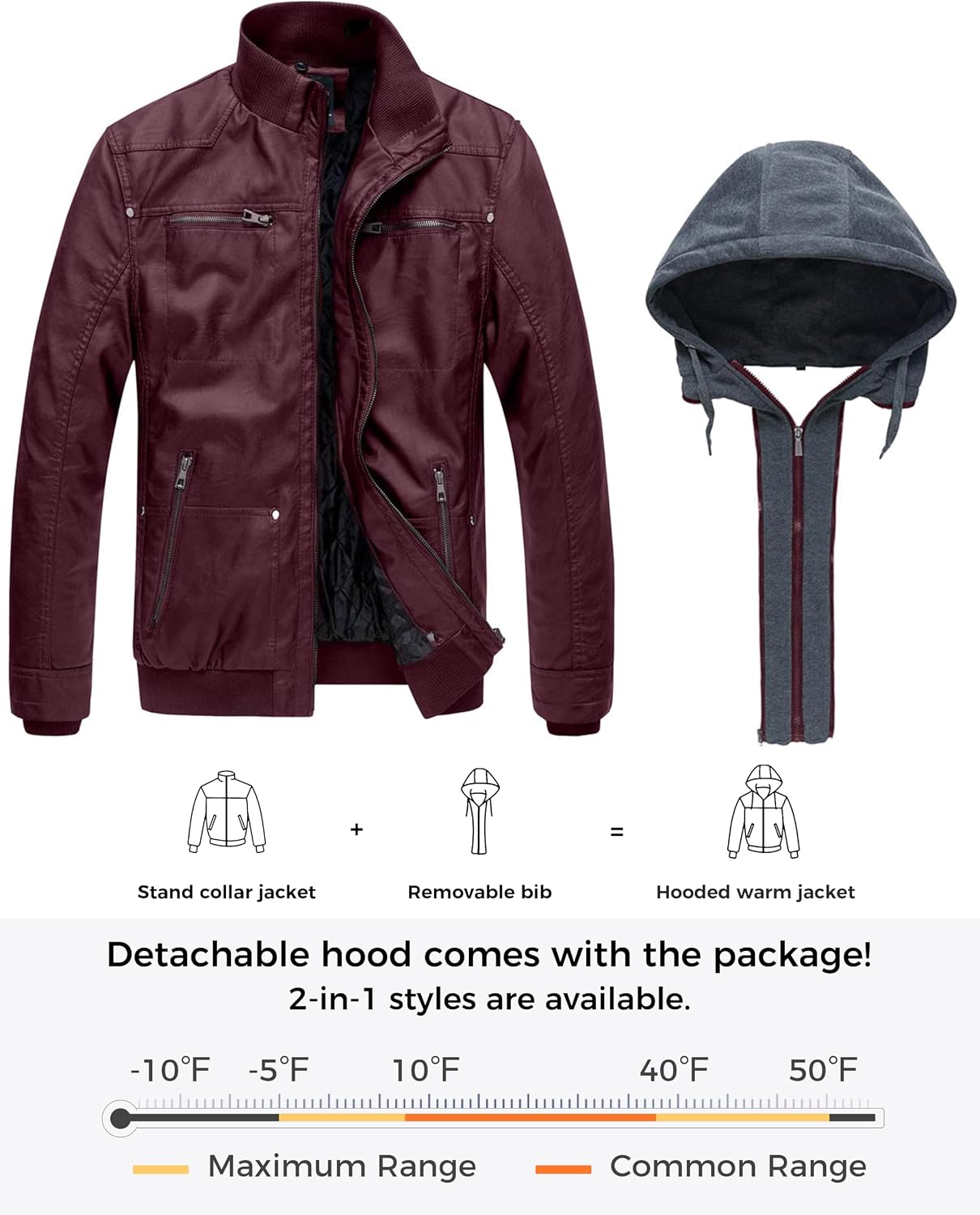 Detalle 2 de wantdo Men's Faux Leather Jacket