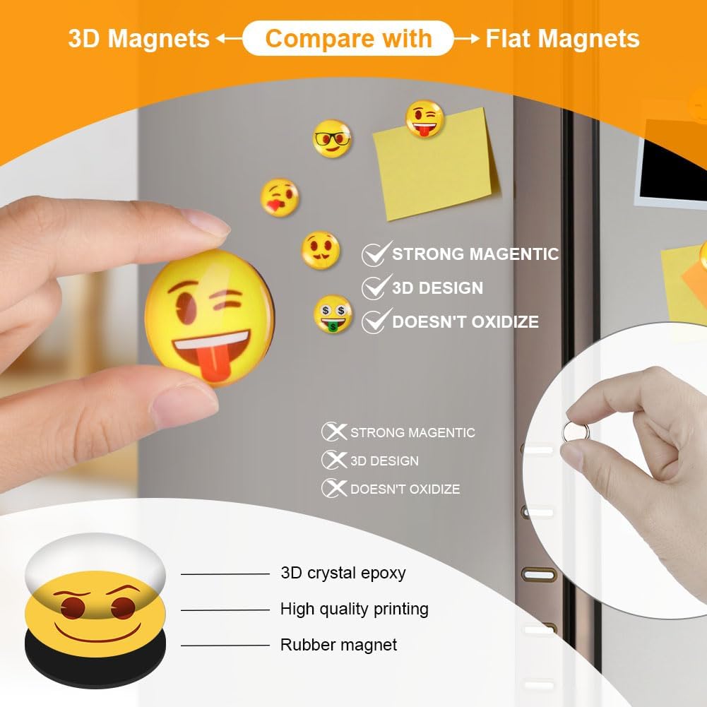 Detalle 2 de AUAUY M1-3860081 emoji-koelkastmagneten, 30 glazen smileys
