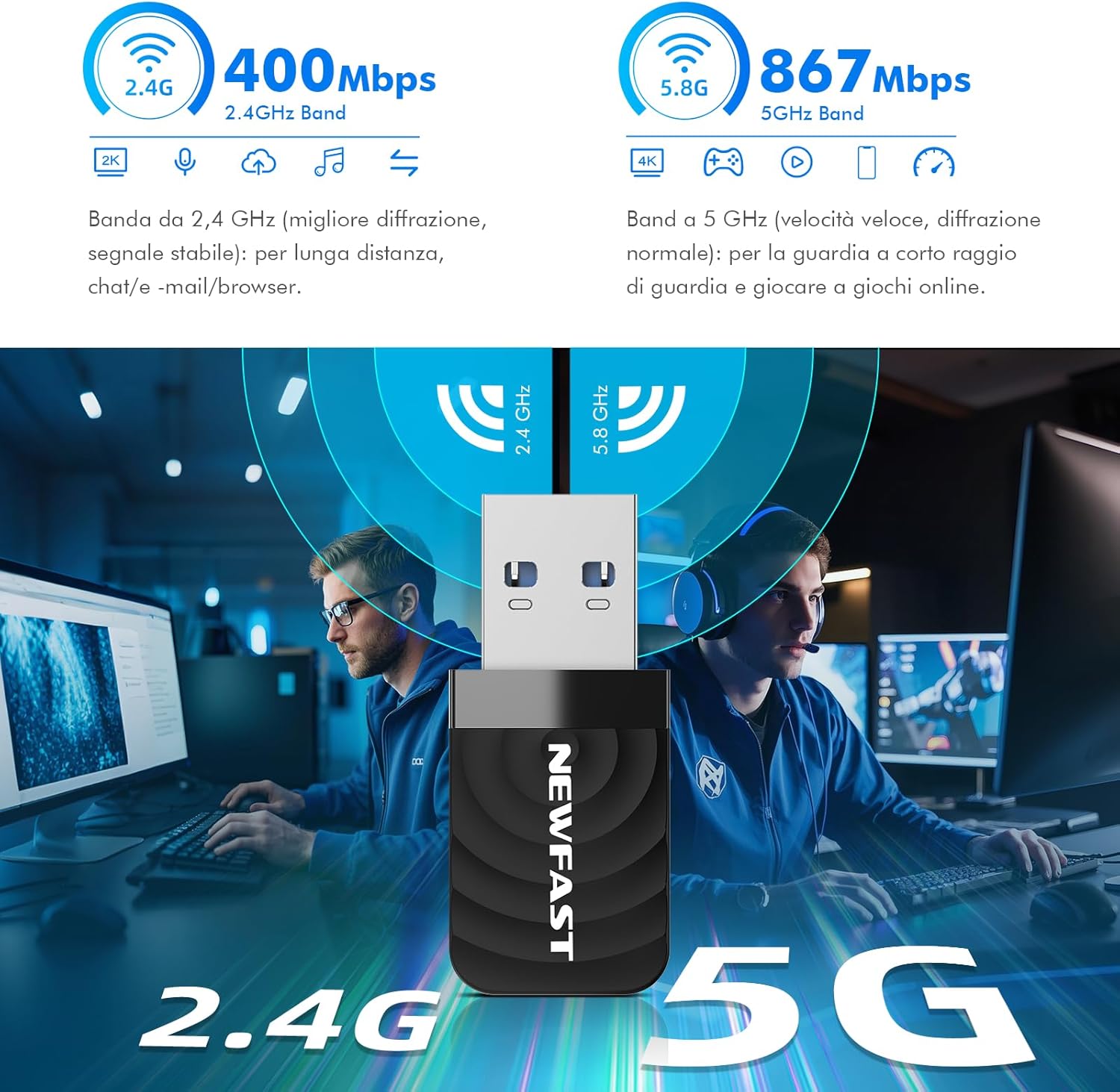 Thumbnail 2 de NEWFAST NF-U323V1 Adattatore WiFi USB AC1300 1300 Mbps 📶