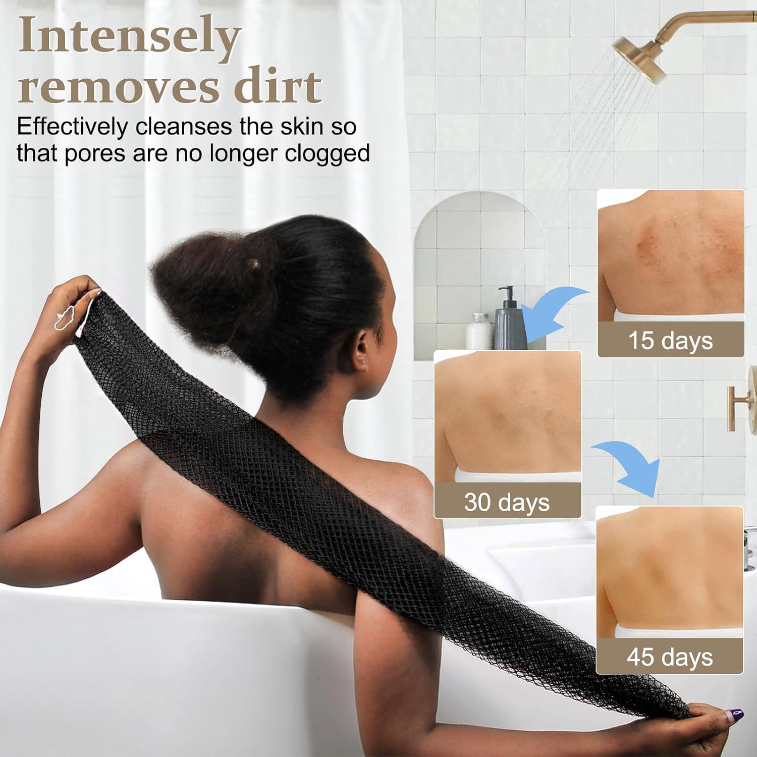 Thumbnail 4 de African Net Sponge Authentic with Knots – Exfoliating Body & Back Scrubber (Long Loofah, Black & Gray)