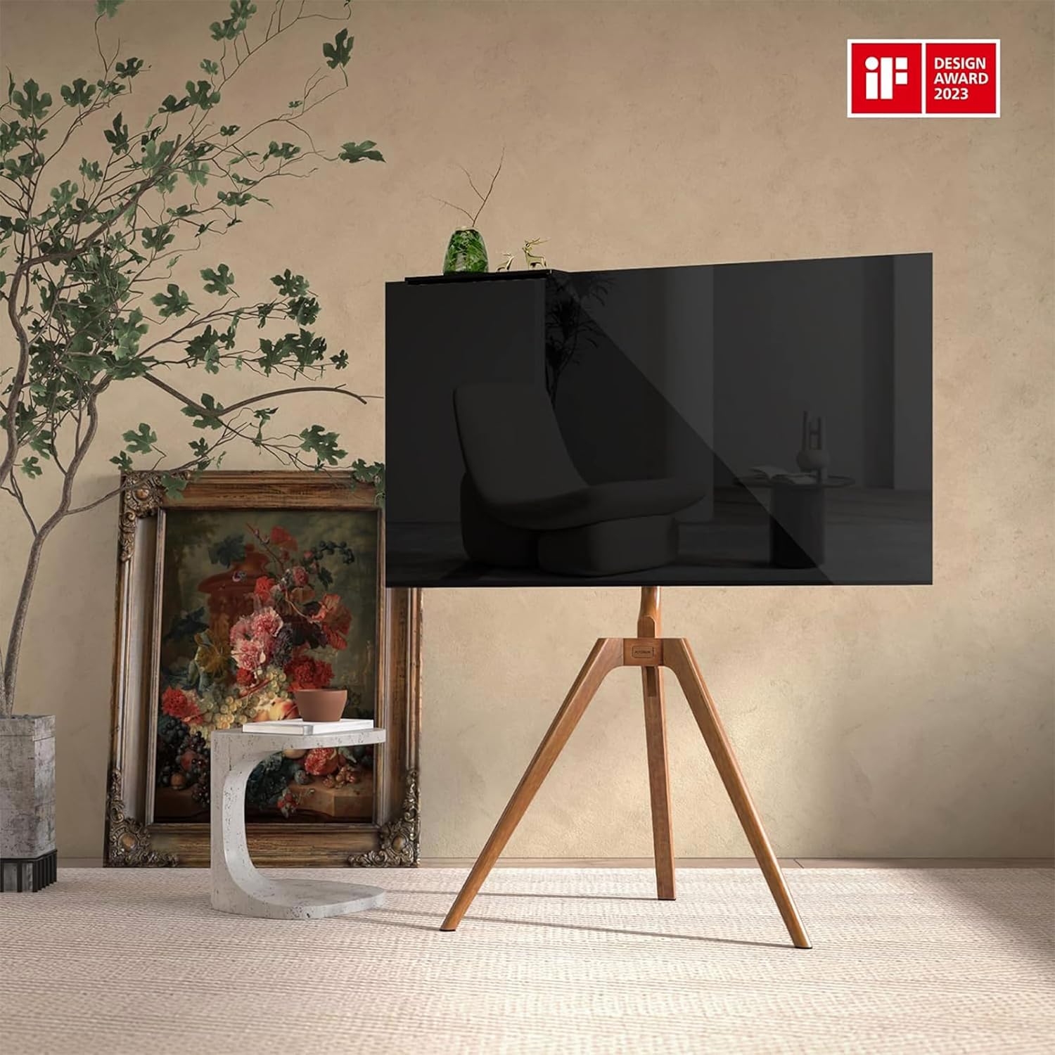 Thumbnail 1 de PUTORSEN Premium Wood Easel TV Stand (Walnut) for 45–65 Inch TVs, Adjustable Swivel Tripod with Hidden Cable Management