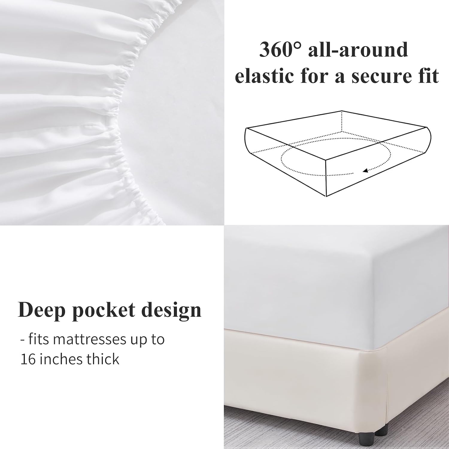 Thumbnail 3 de Aisbo King Size Extra Deep Fitted Sheet in White (16 inch / 40 cm pocket) – Brushed Microfibre